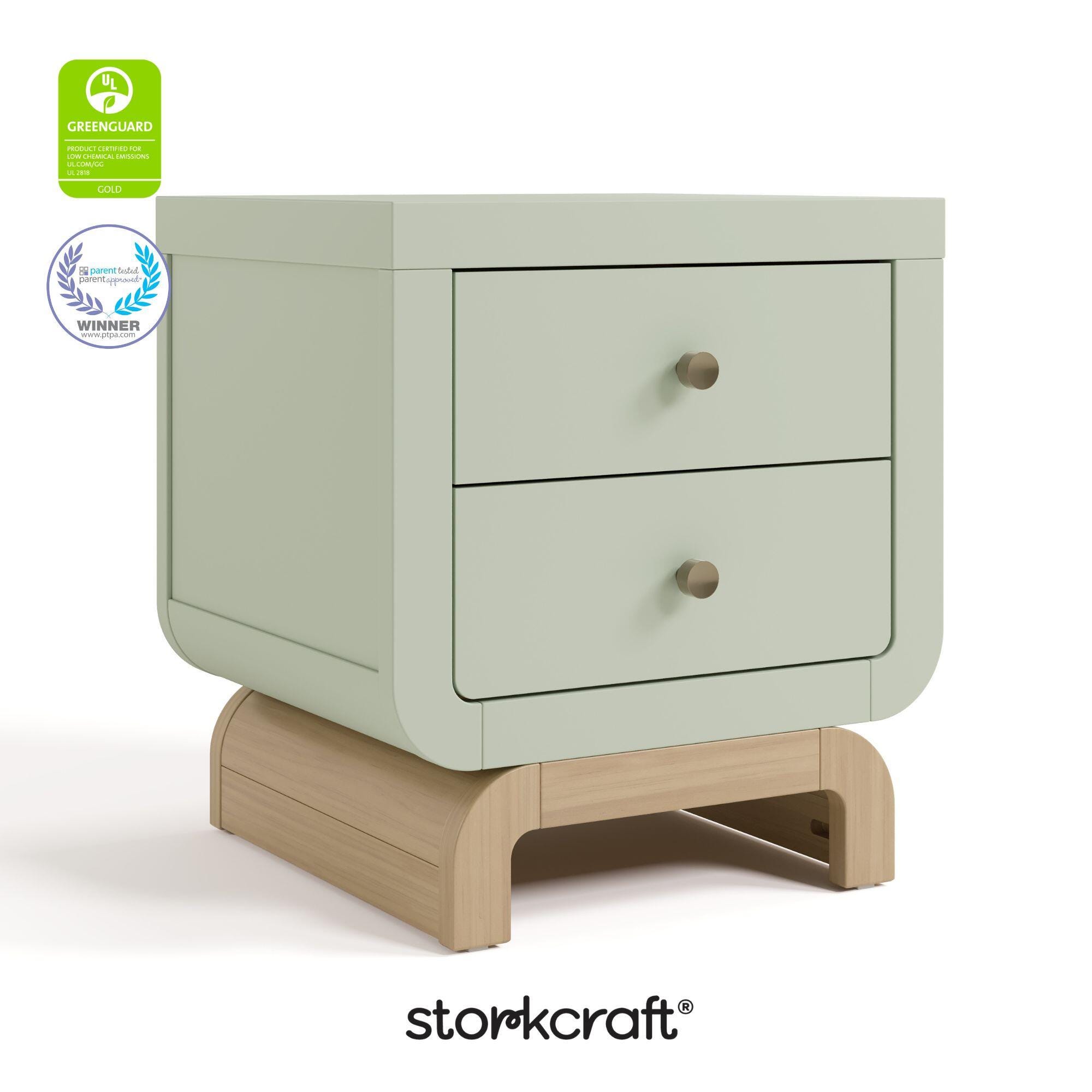Storkcraft Santorini 20" 2 Drawer Nightstand, Sage/Driftwood, large