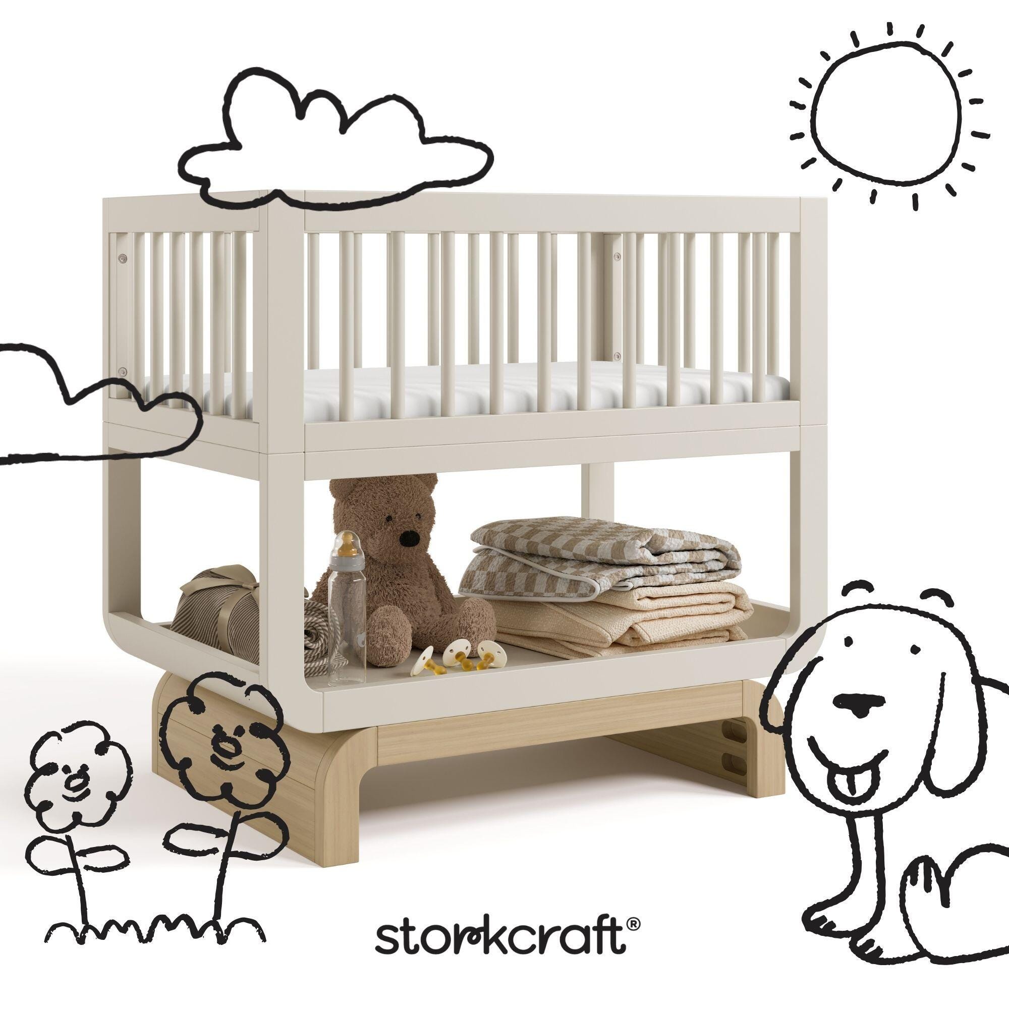 Storkcraft Santorini 3-in-1 Convertible Bassinet, Frosted Oat/Driftwood, large