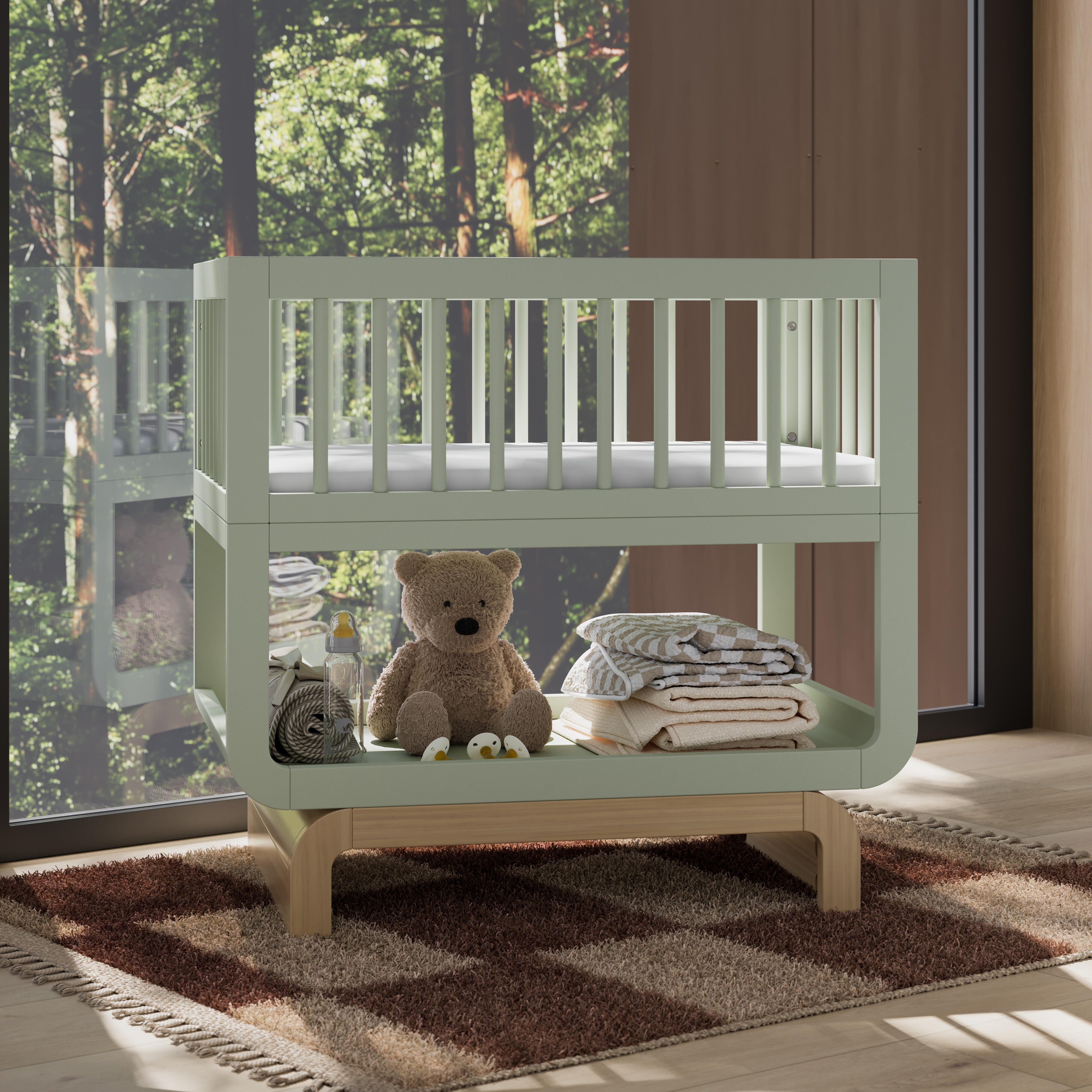Storkcraft Santorini 3-in-1 Convertible Bassinet, Sage/Driftwood, rollover