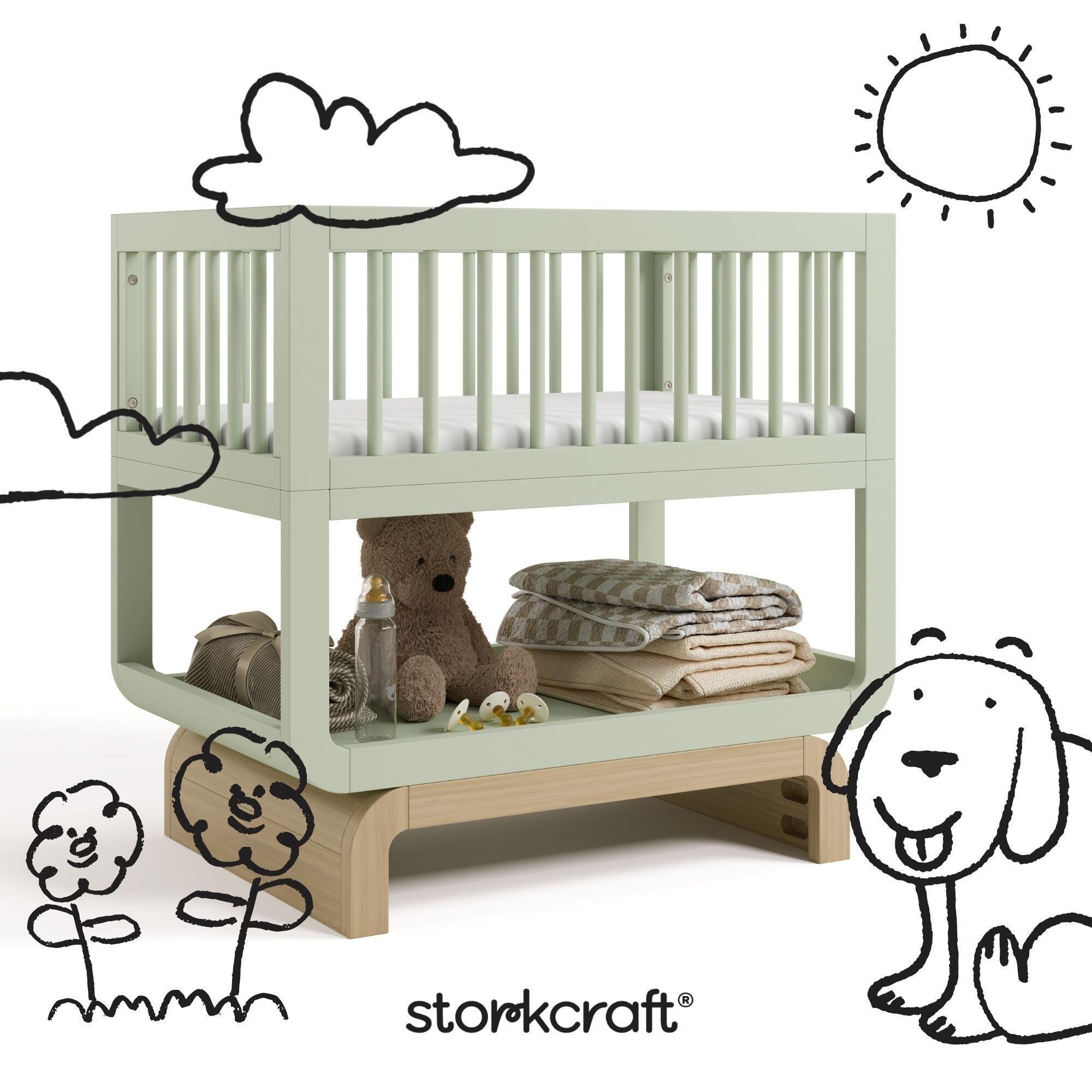 Storkcraft Santorini 3-in-1 Convertible Bassinet, Sage/Driftwood, large