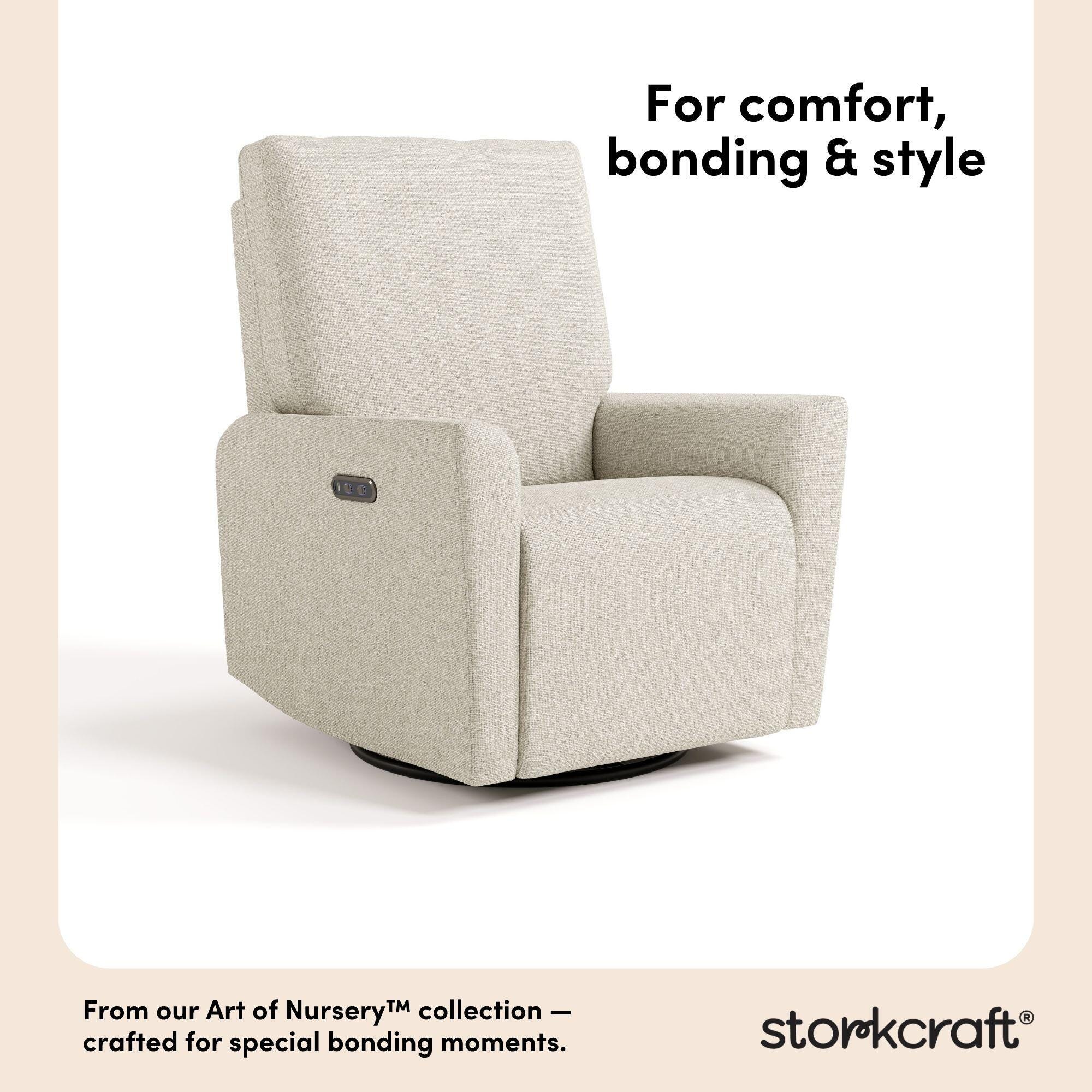 Storkcraft Santorini Deluxe Power Swivel Glider Recliner, Dune Basketweave, large