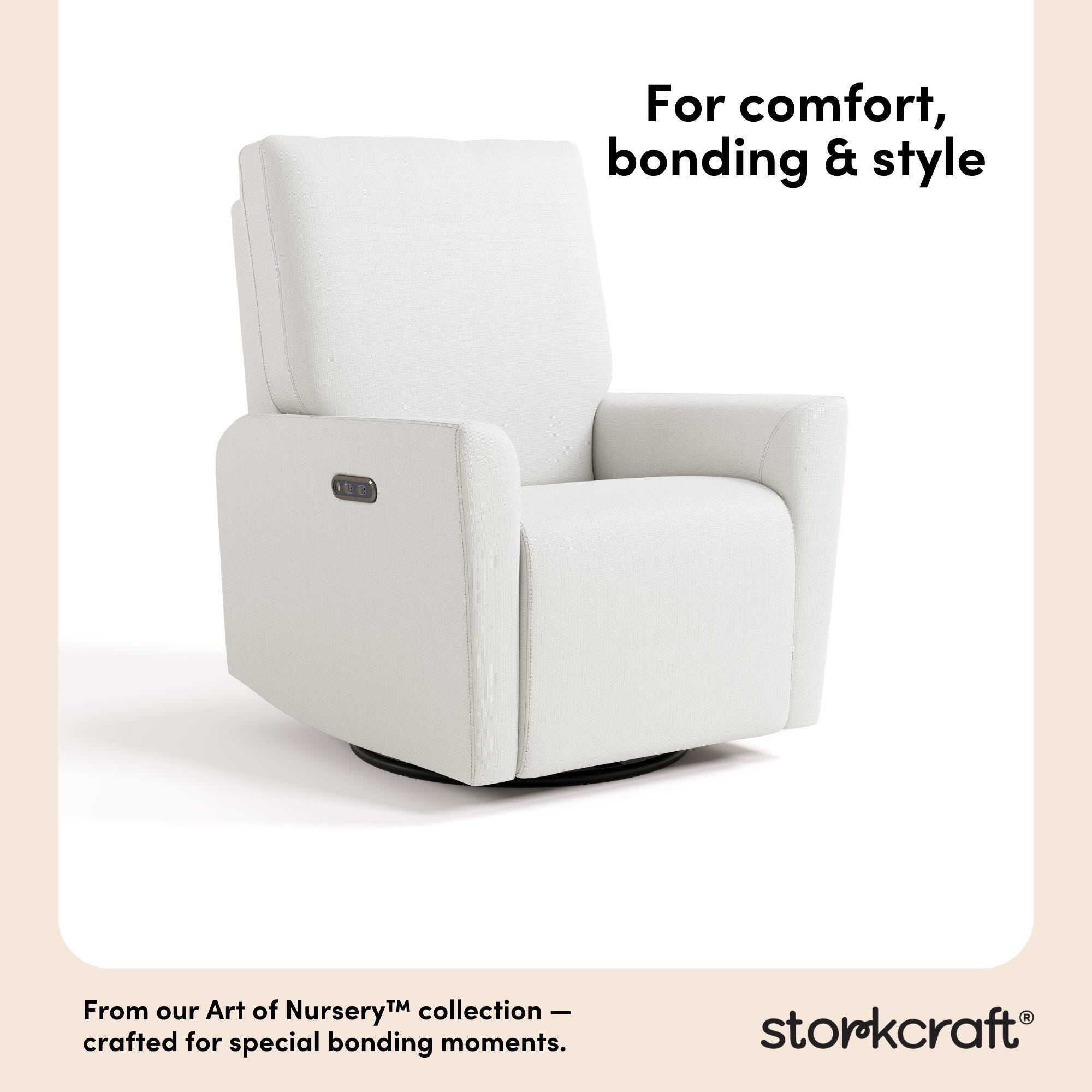 Storkcraft Santorini Deluxe Power Swivel Glider Recliner, Ivory Basketweave, large