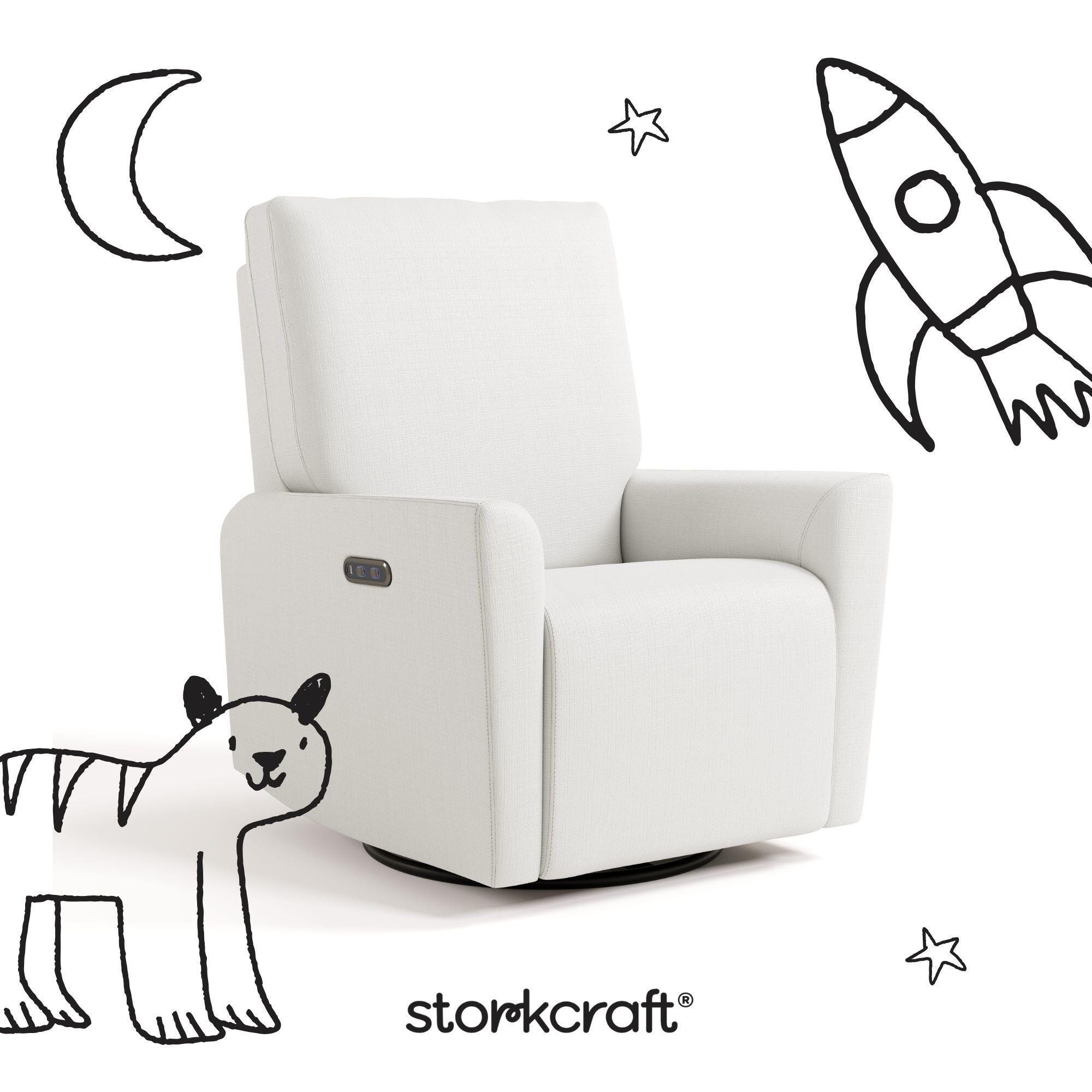 Storkcraft Santorini Deluxe Power Swivel Glider Recliner, Ivory Basketweave, large
