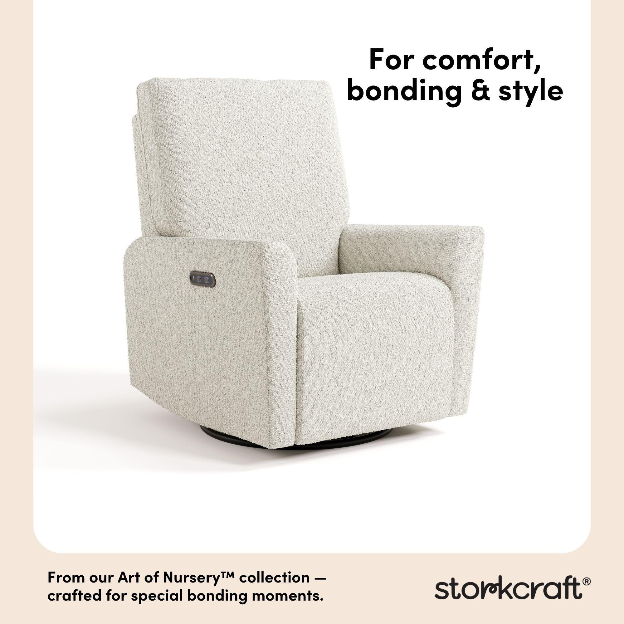 Storkcraft Santorini Deluxe Power Swivel Glider Recliner, Ivory, large