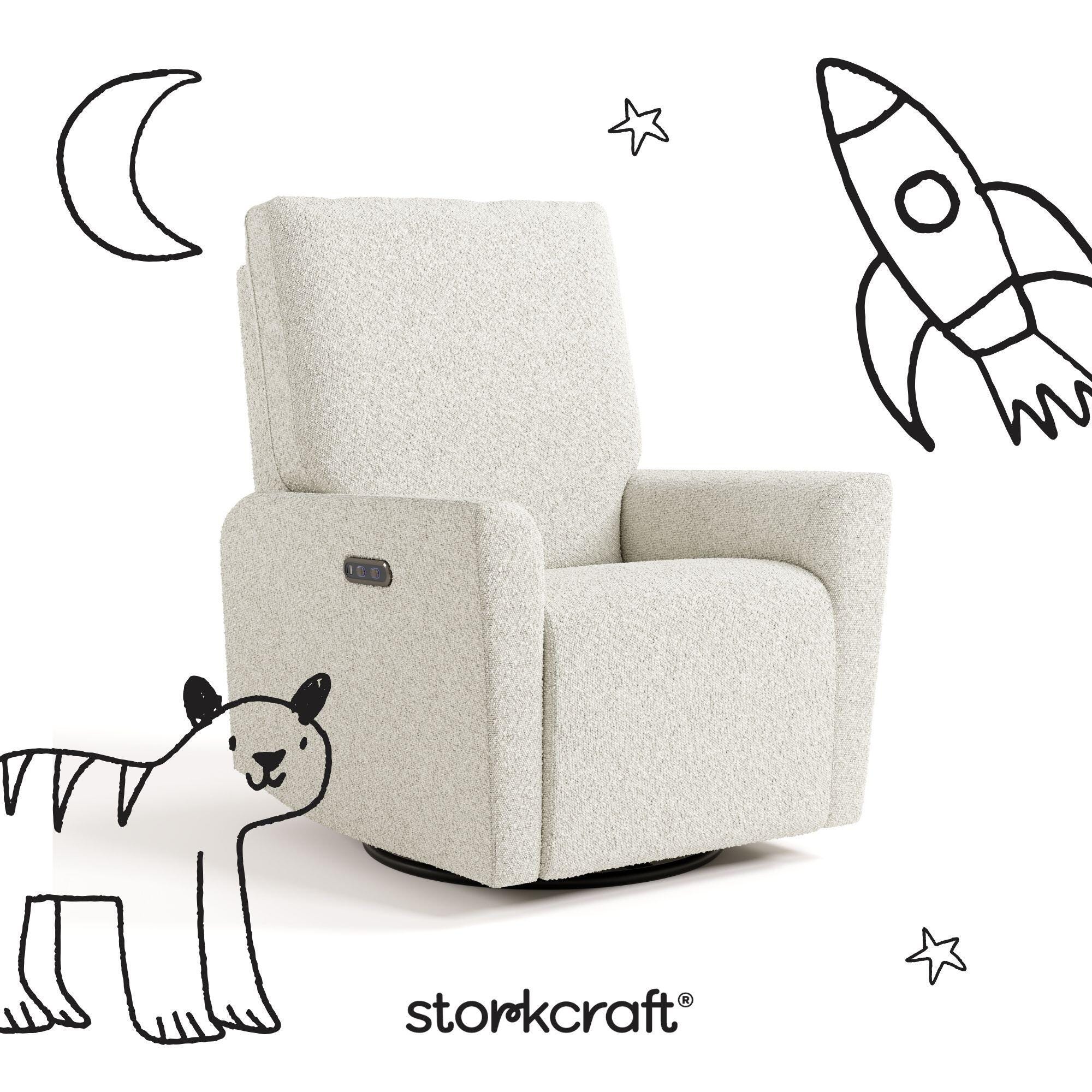 Storkcraft Santorini Deluxe Power Swivel Glider Recliner, Ivory, large