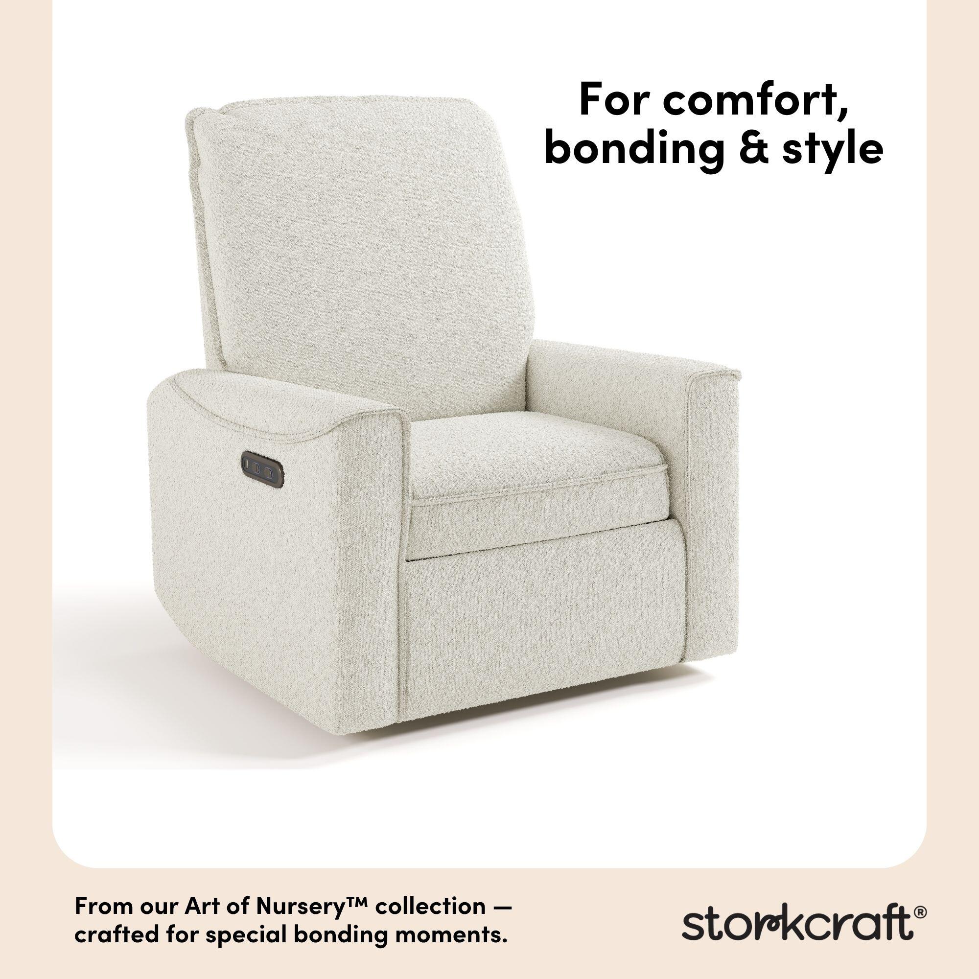 Storkcraft Santos Deluxe Power Swivel Glider Recliner, Ivory, large