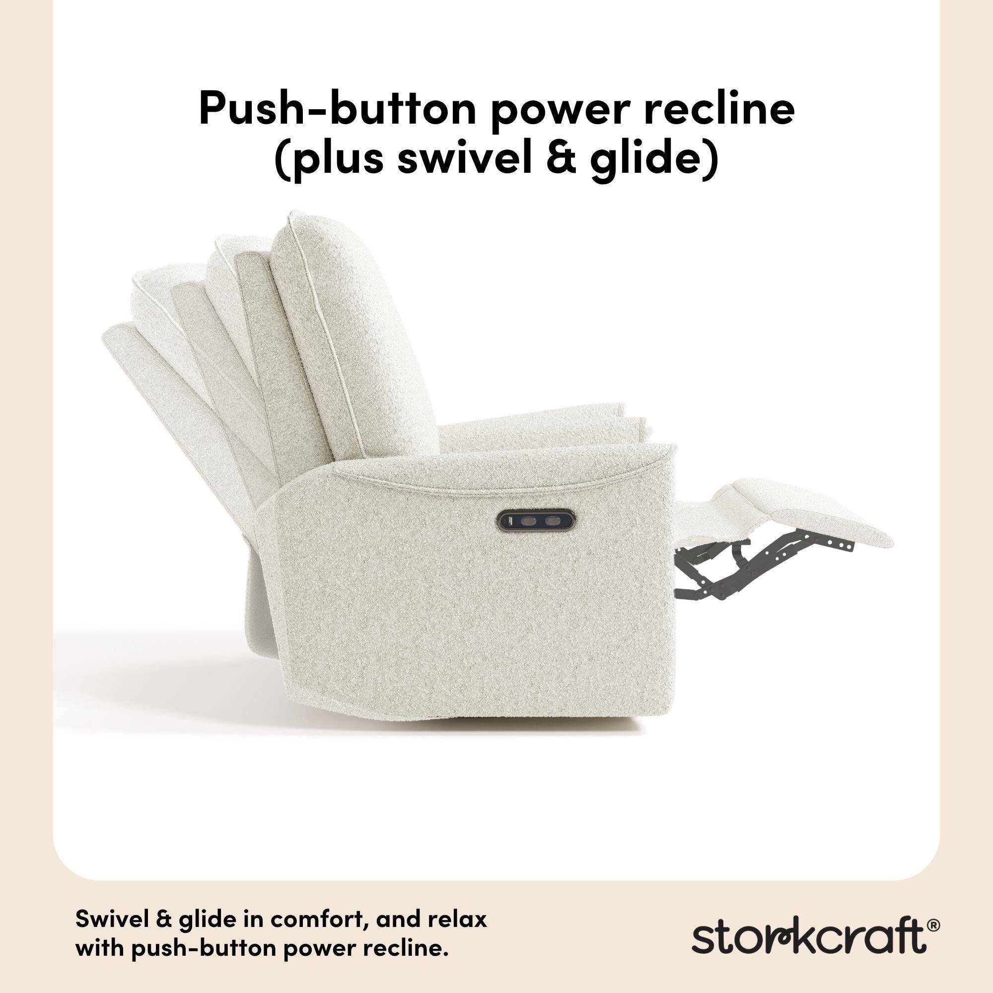 Storkcraft Santos Deluxe Power Swivel Glider Recliner, Ivory, large