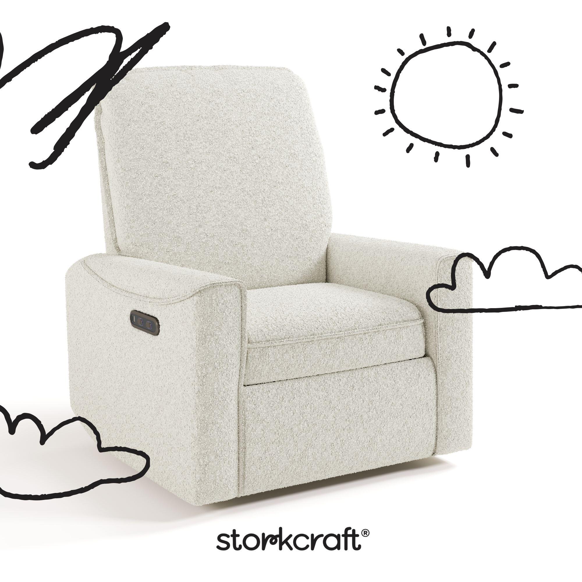 Storkcraft Santos Deluxe Power Swivel Glider Recliner, Ivory, large