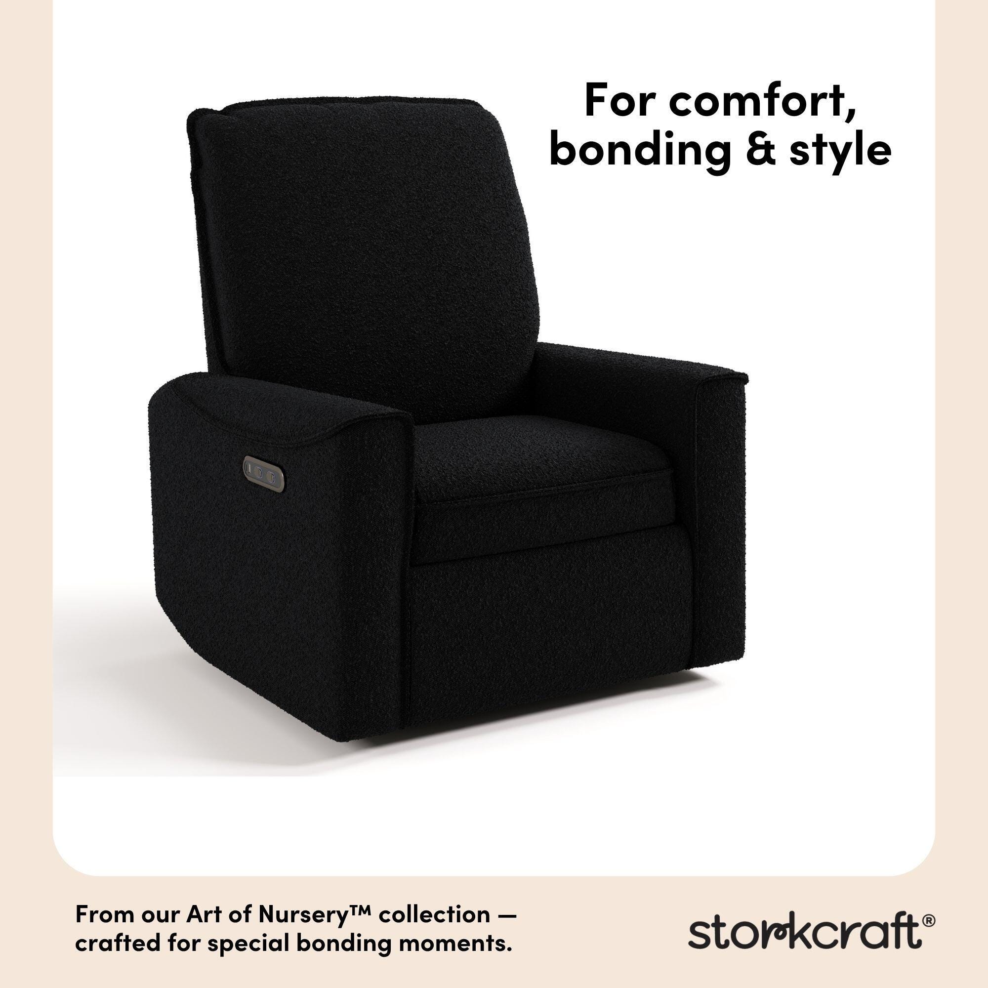Storkcraft Santos Deluxe Power Swivel Glider Recliner, Black, large