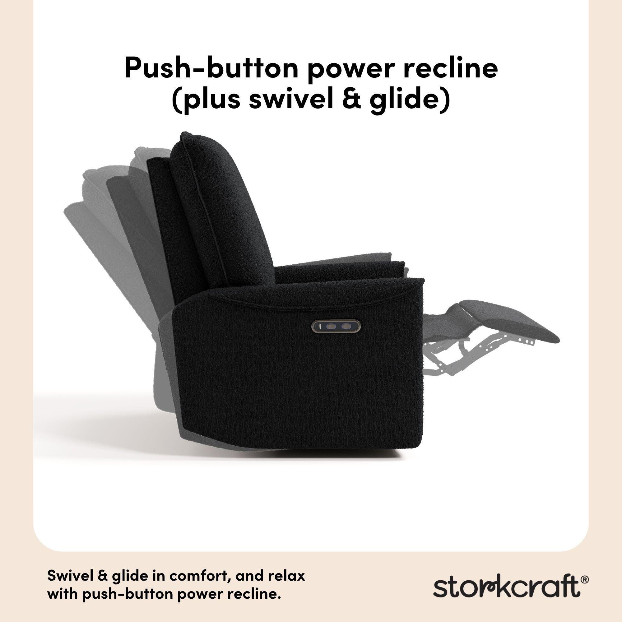 Storkcraft Santos Deluxe Power Swivel Glider Recliner, Black, large