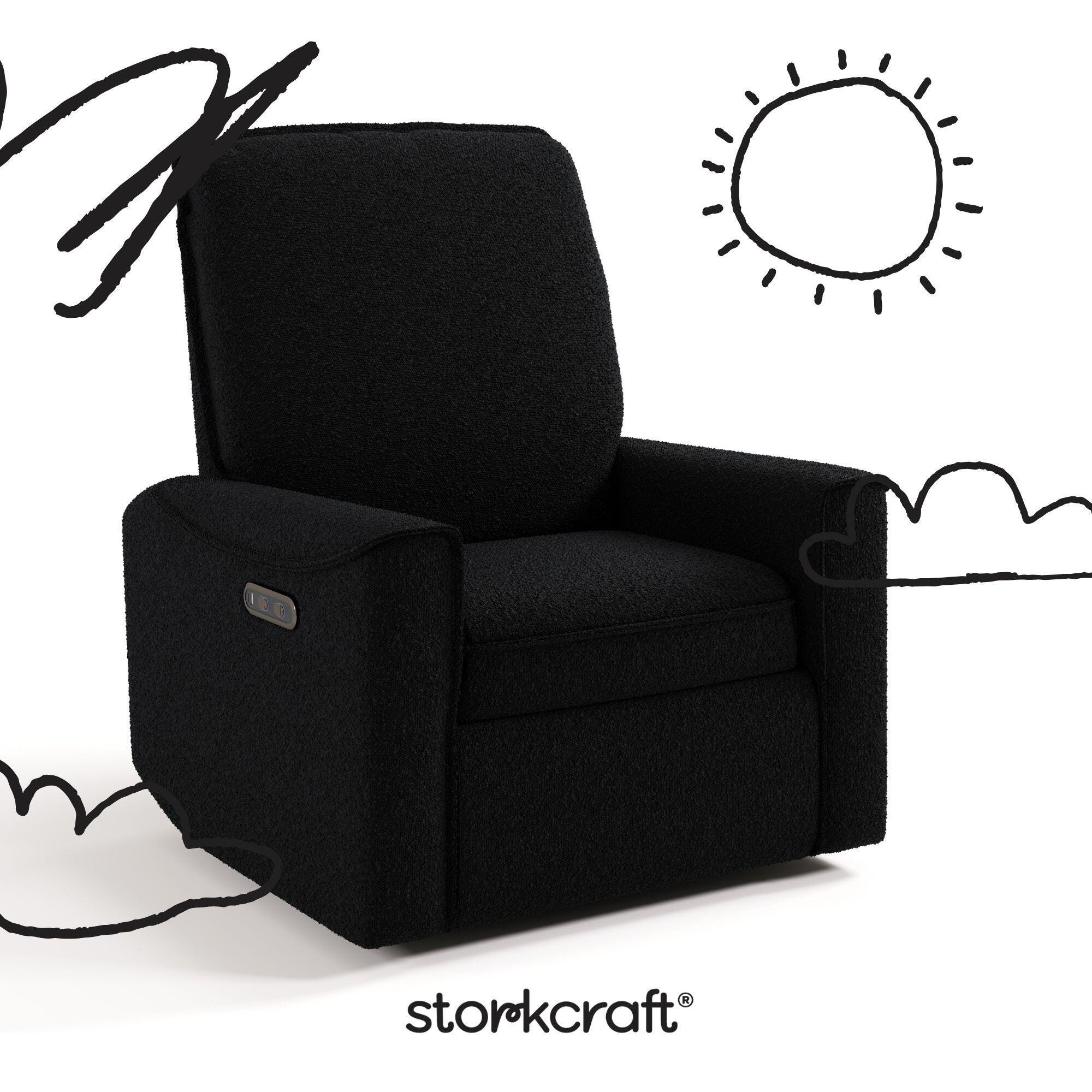 Storkcraft Santos Deluxe Power Swivel Glider Recliner, Black, large