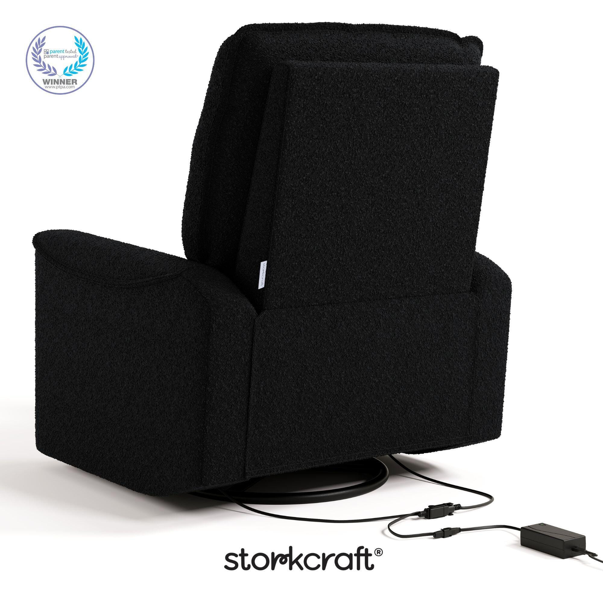 Storkcraft Santos Deluxe Power Swivel Glider Recliner, Black, large