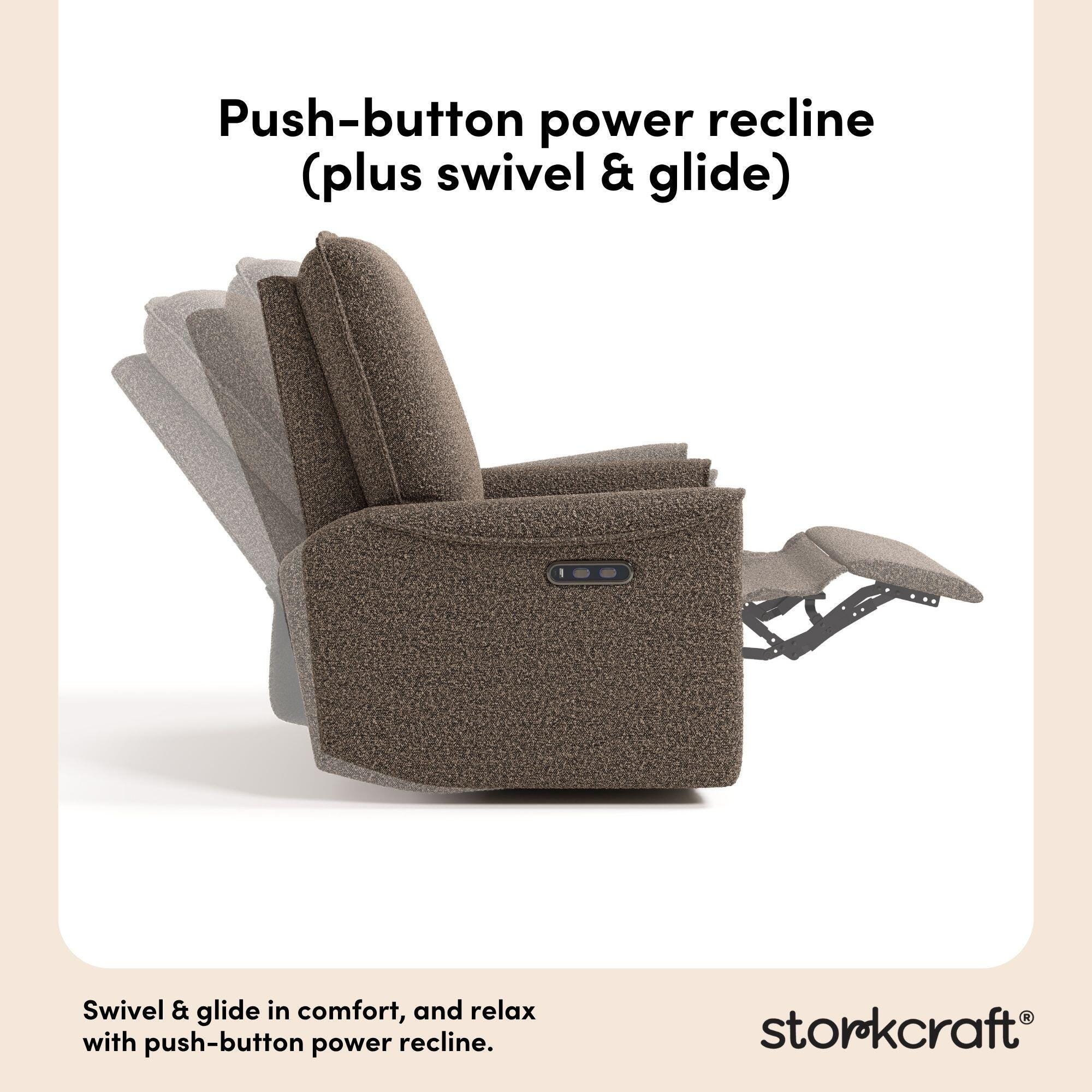 Storkcraft Santos Deluxe Power Swivel Glider Recliner, Mountain Brown, large