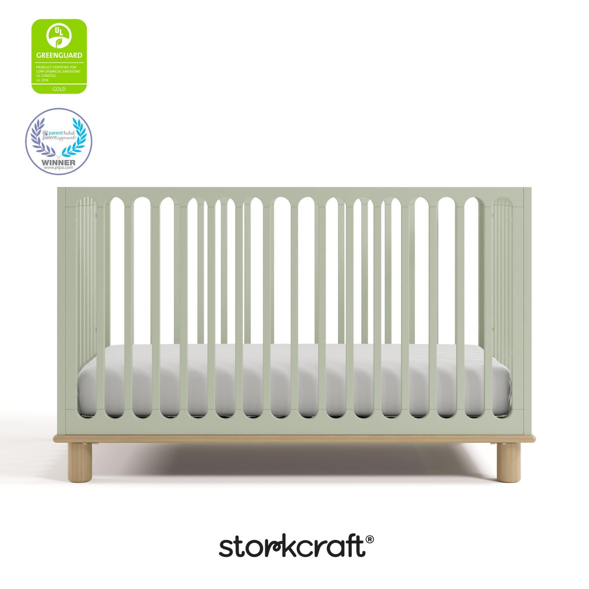 Storkcraft Sicily Deluxe 3-in-1 Convertible Crib, Sage/Driftwood, large