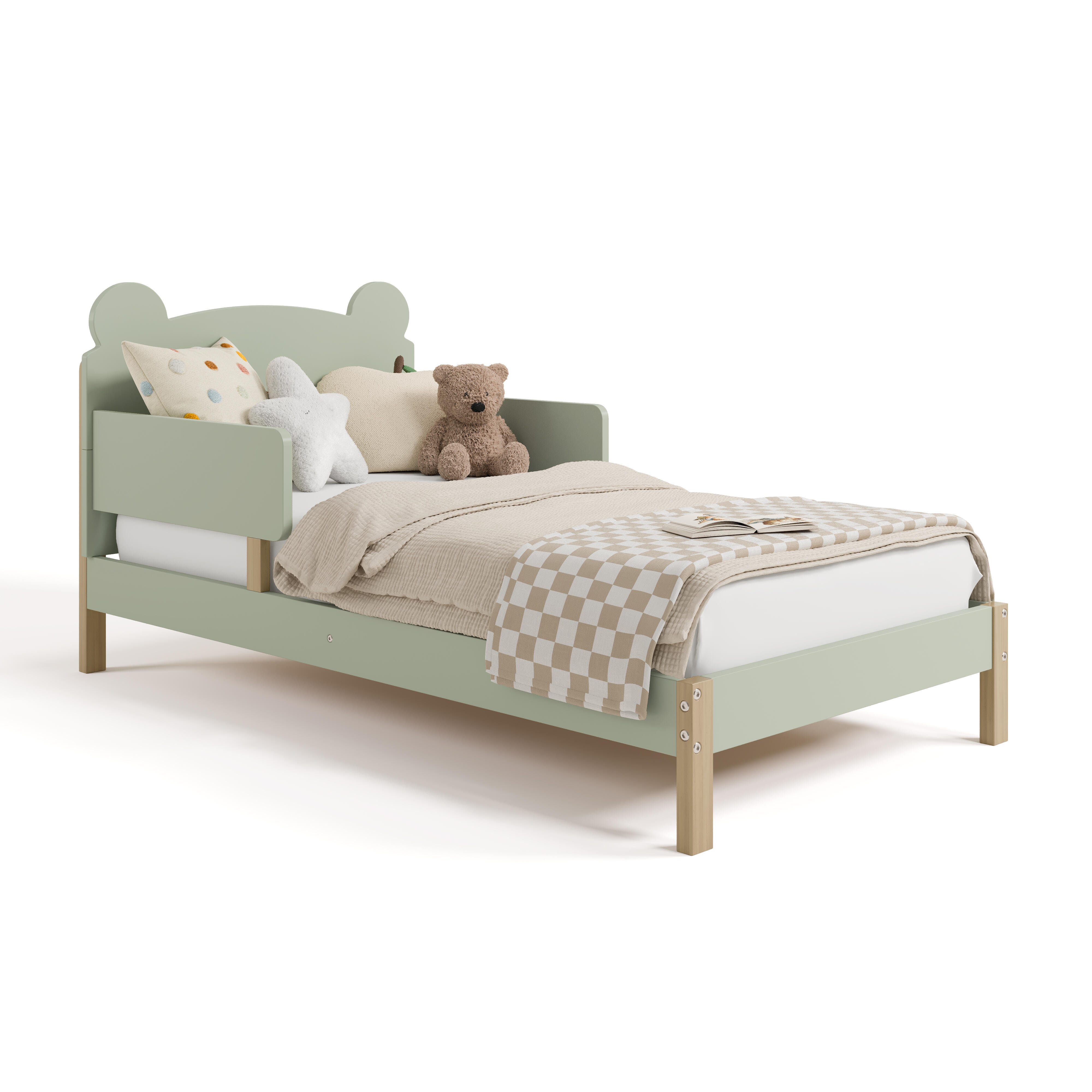 Storkcraft Teddy Bear Toddler Platform Bed, Sage/Driftwood, large