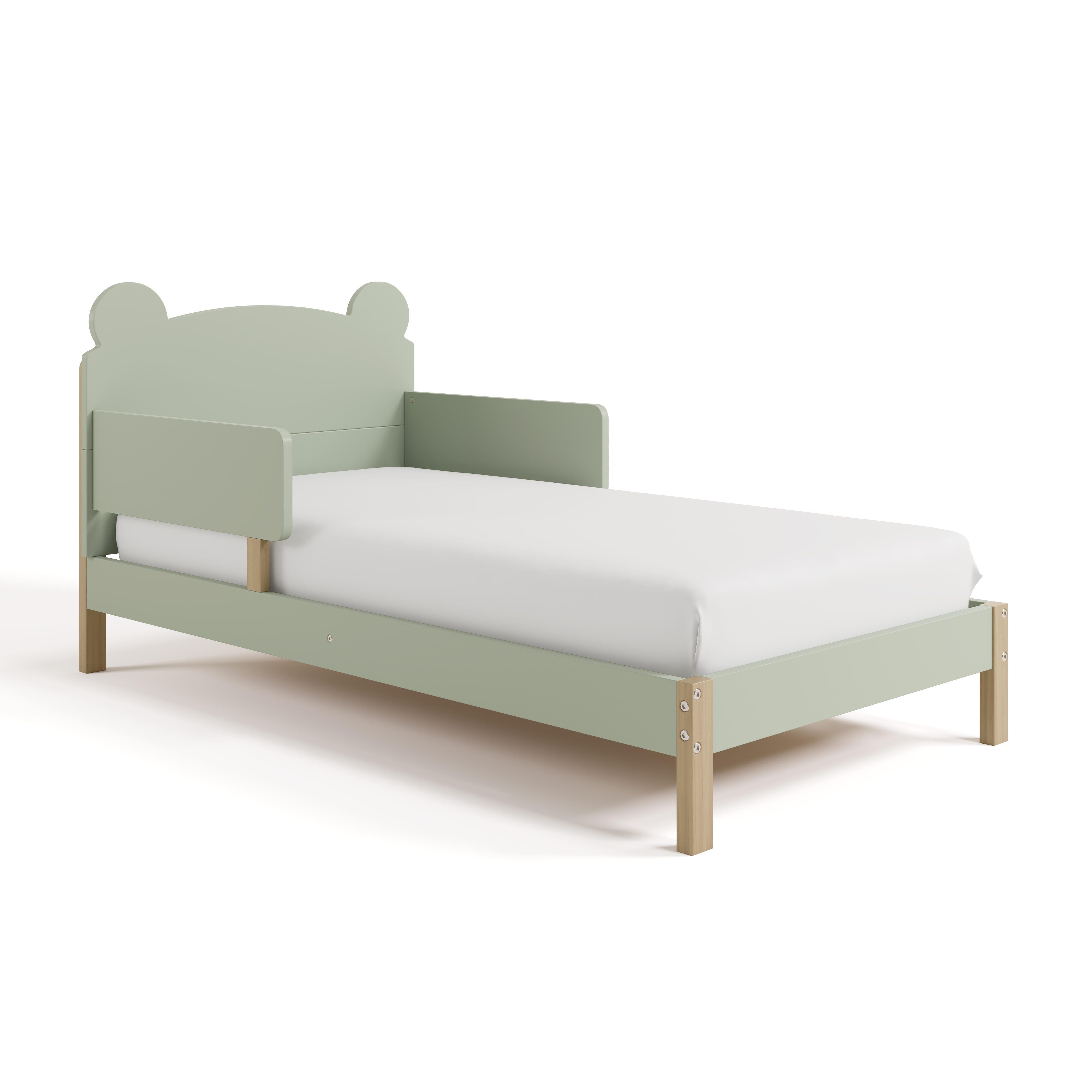Storkcraft Teddy Bear Toddler Platform Bed, Sage/Driftwood, large