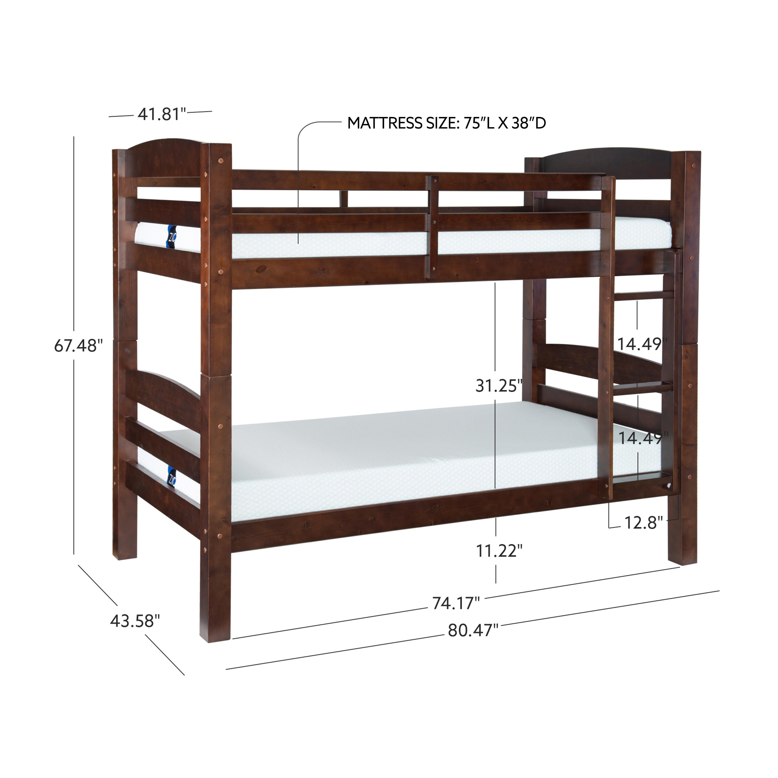 Linon Cale Twin Over Twin Bunk Bed, , large