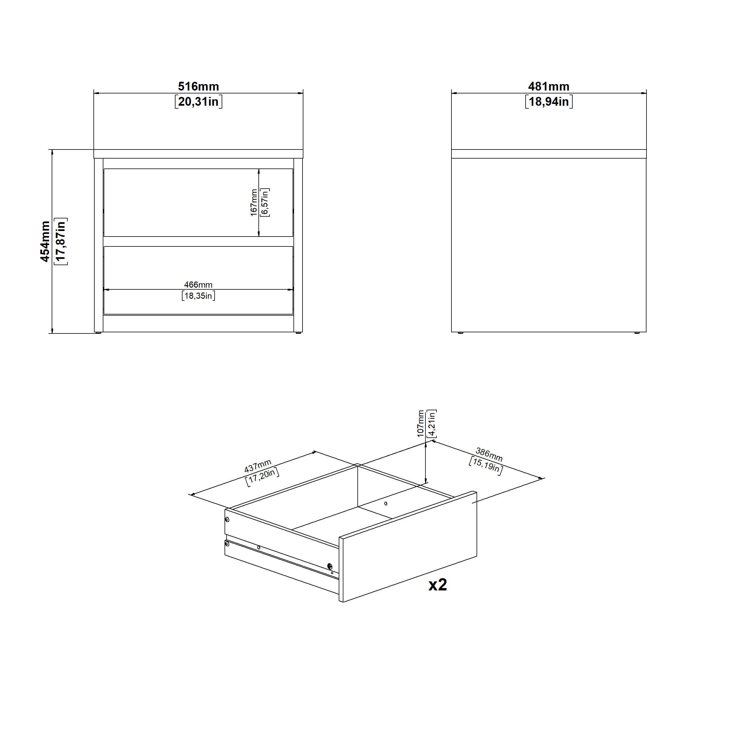 Tvilum Next 20" 2 Drawer Nightstand, White, large