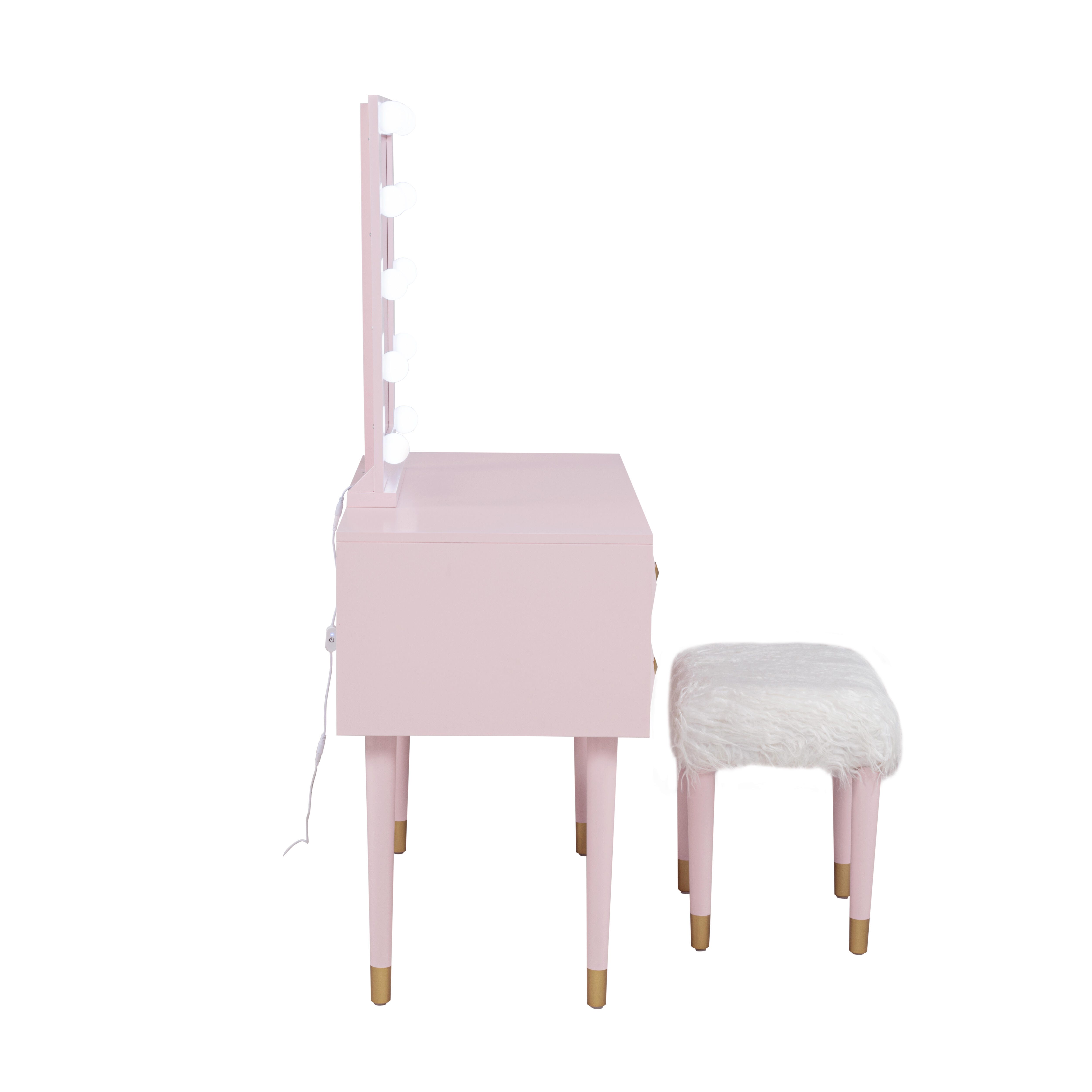 Linon Vanity Set with Stool, Pink, large