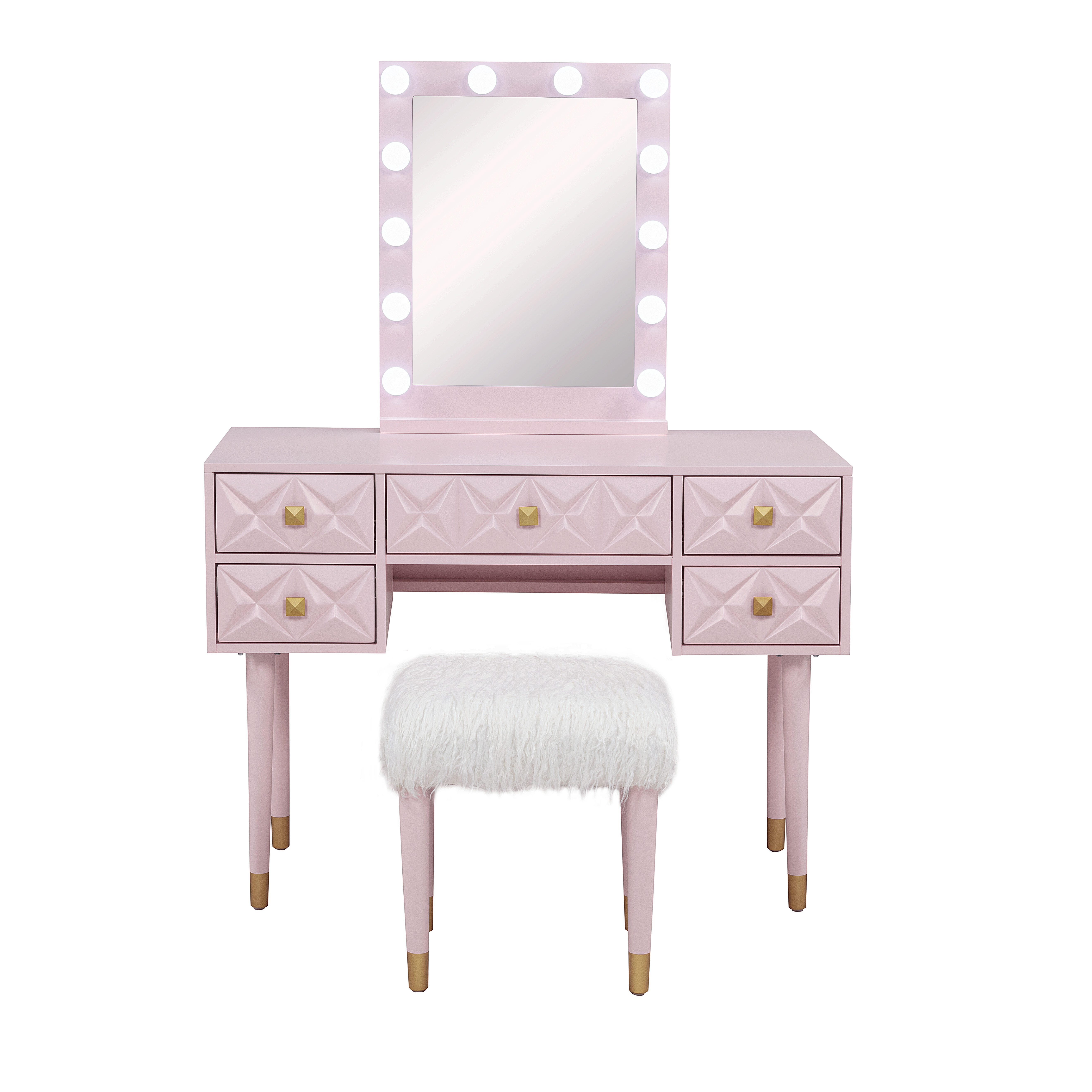 Linon Vanity Set with Stool, Pink, large