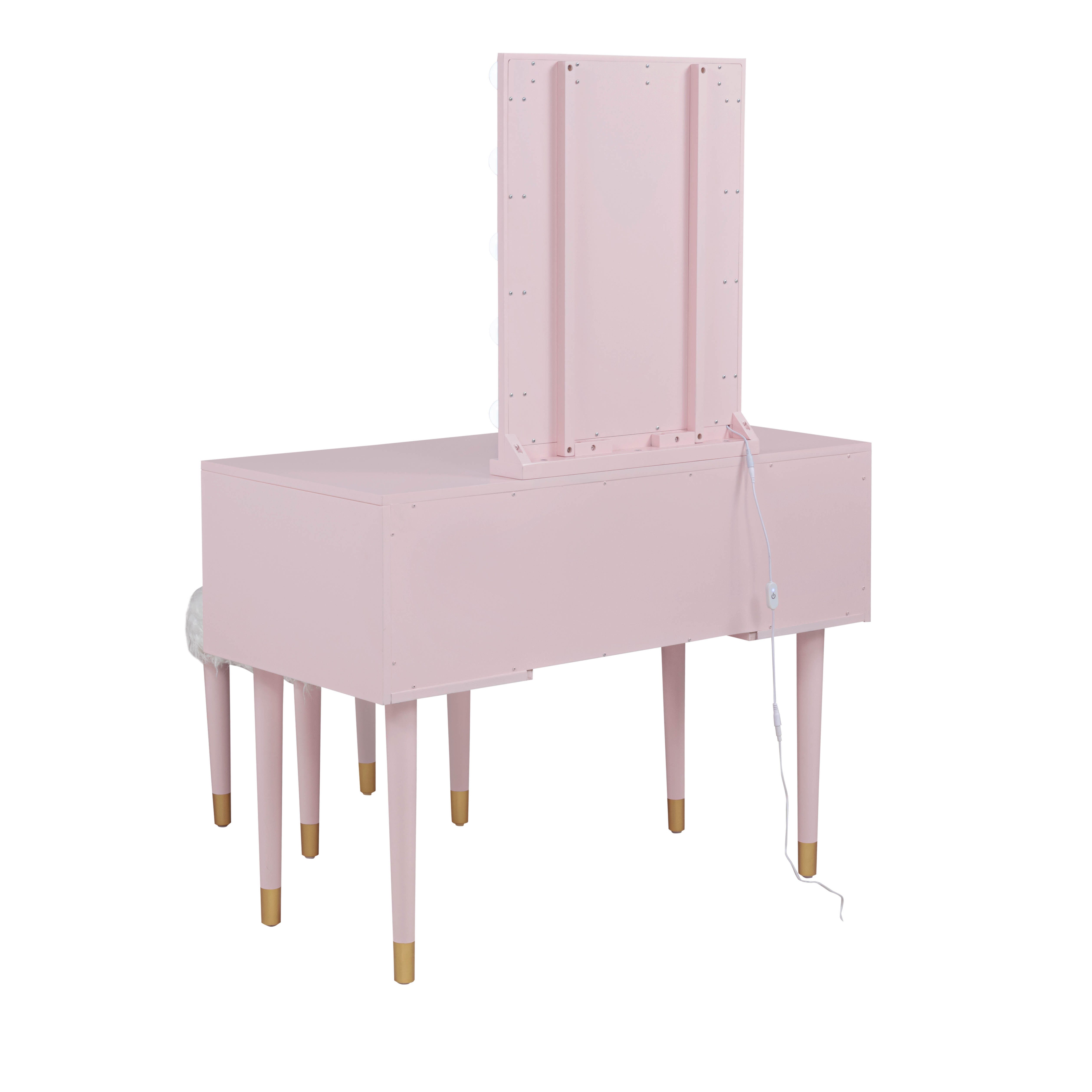 Linon Vanity Set with Stool, Pink, large
