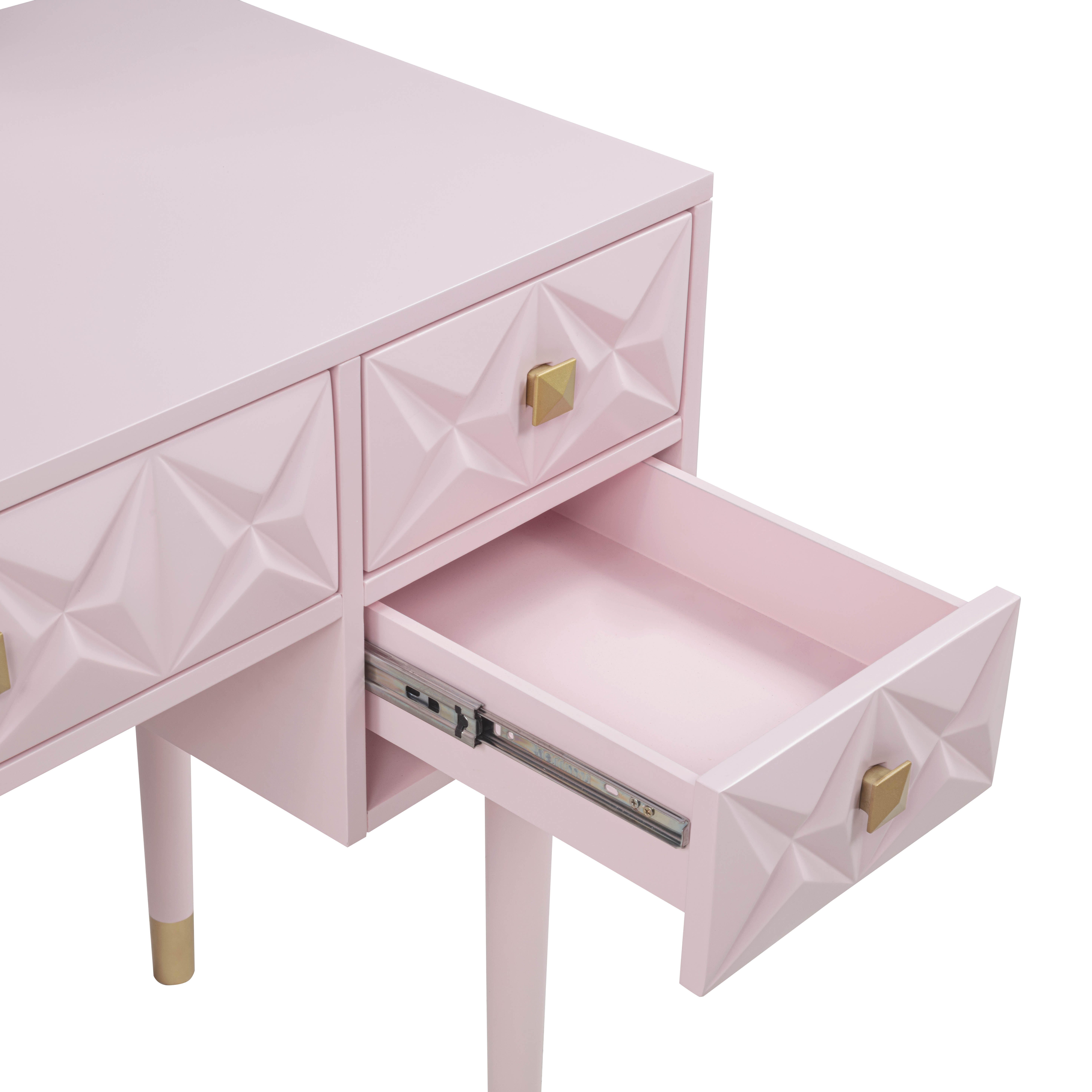 Linon Vanity Set with Stool, Pink, large