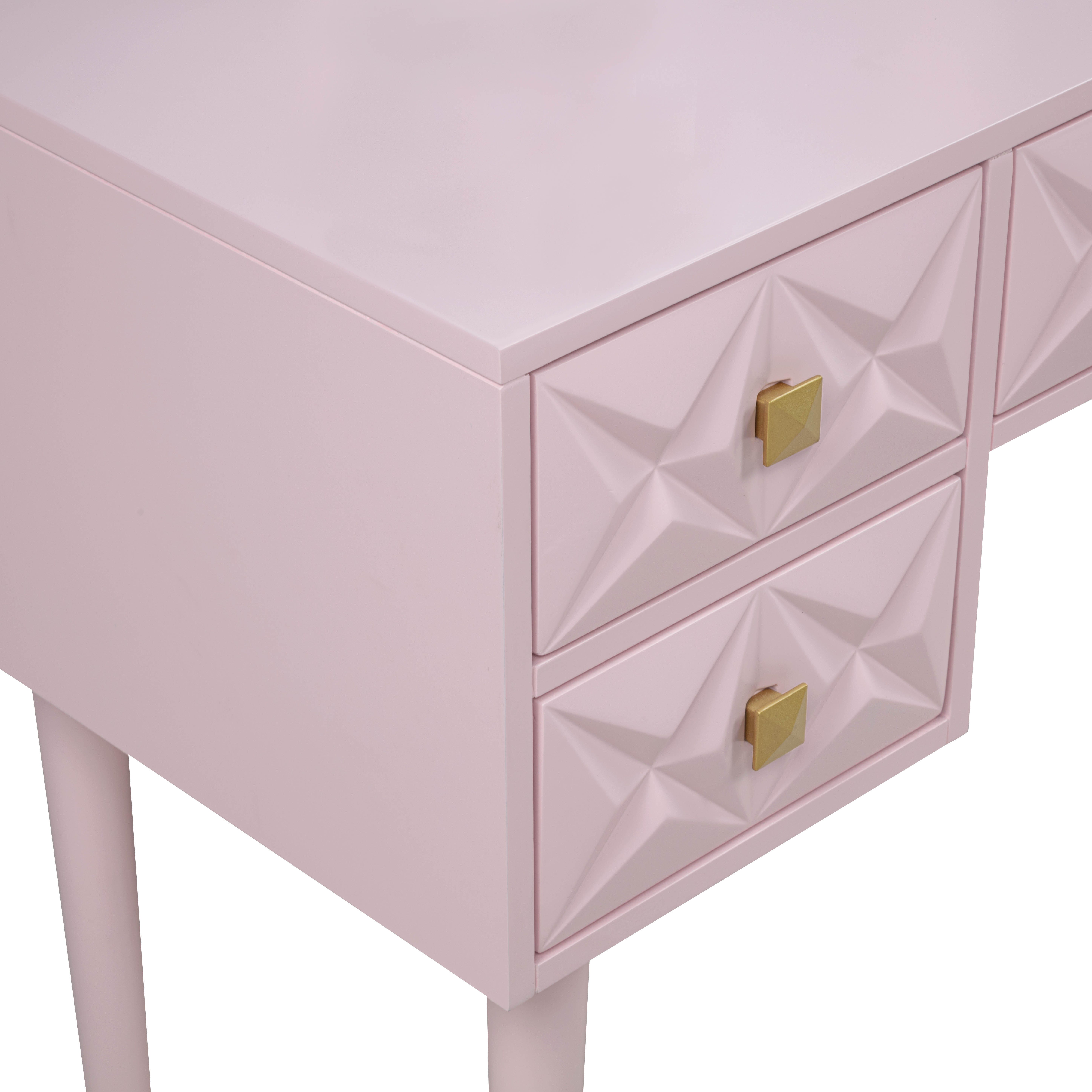 Linon Vanity Set with Stool, Pink, large