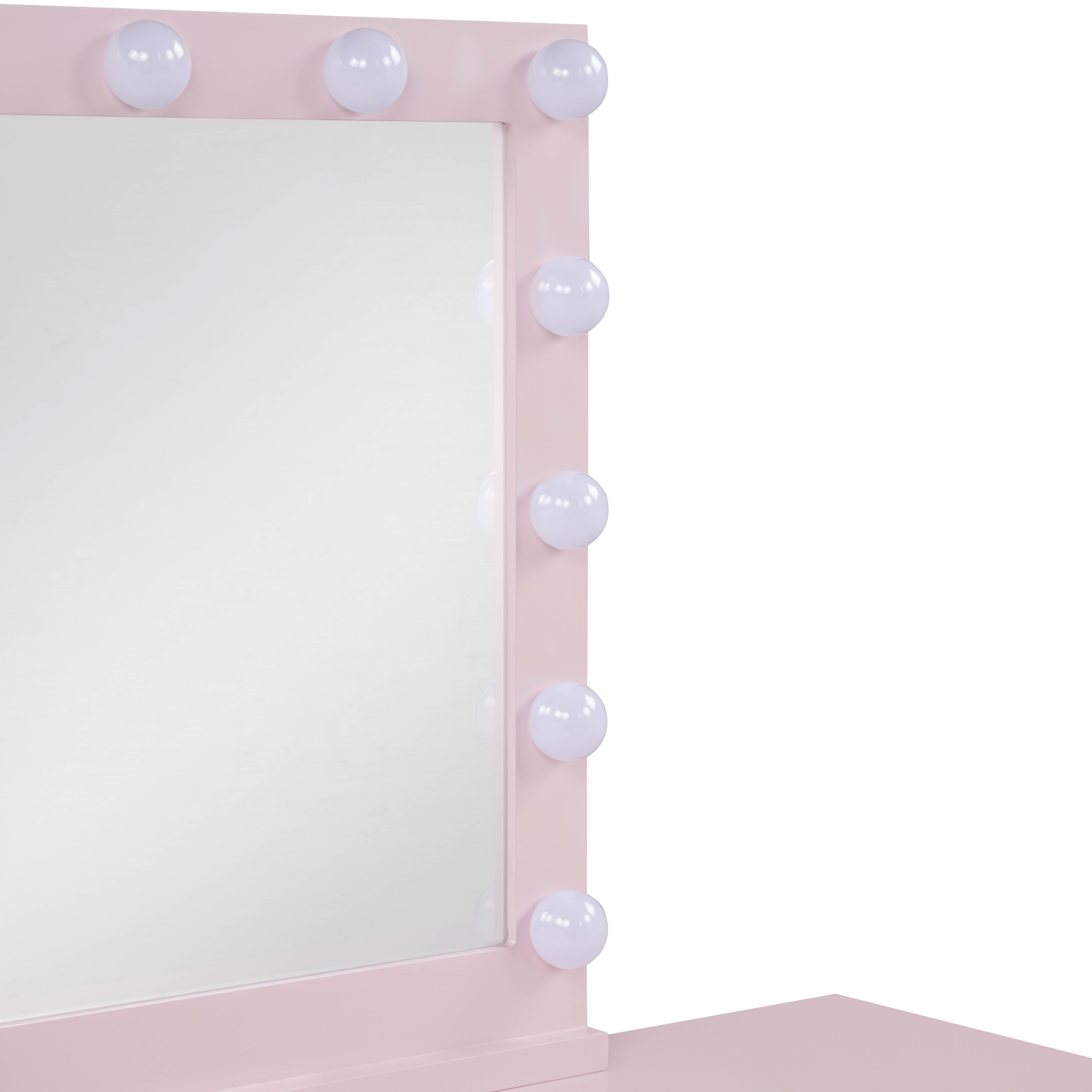 Linon Vanity Set with Stool, Pink, large