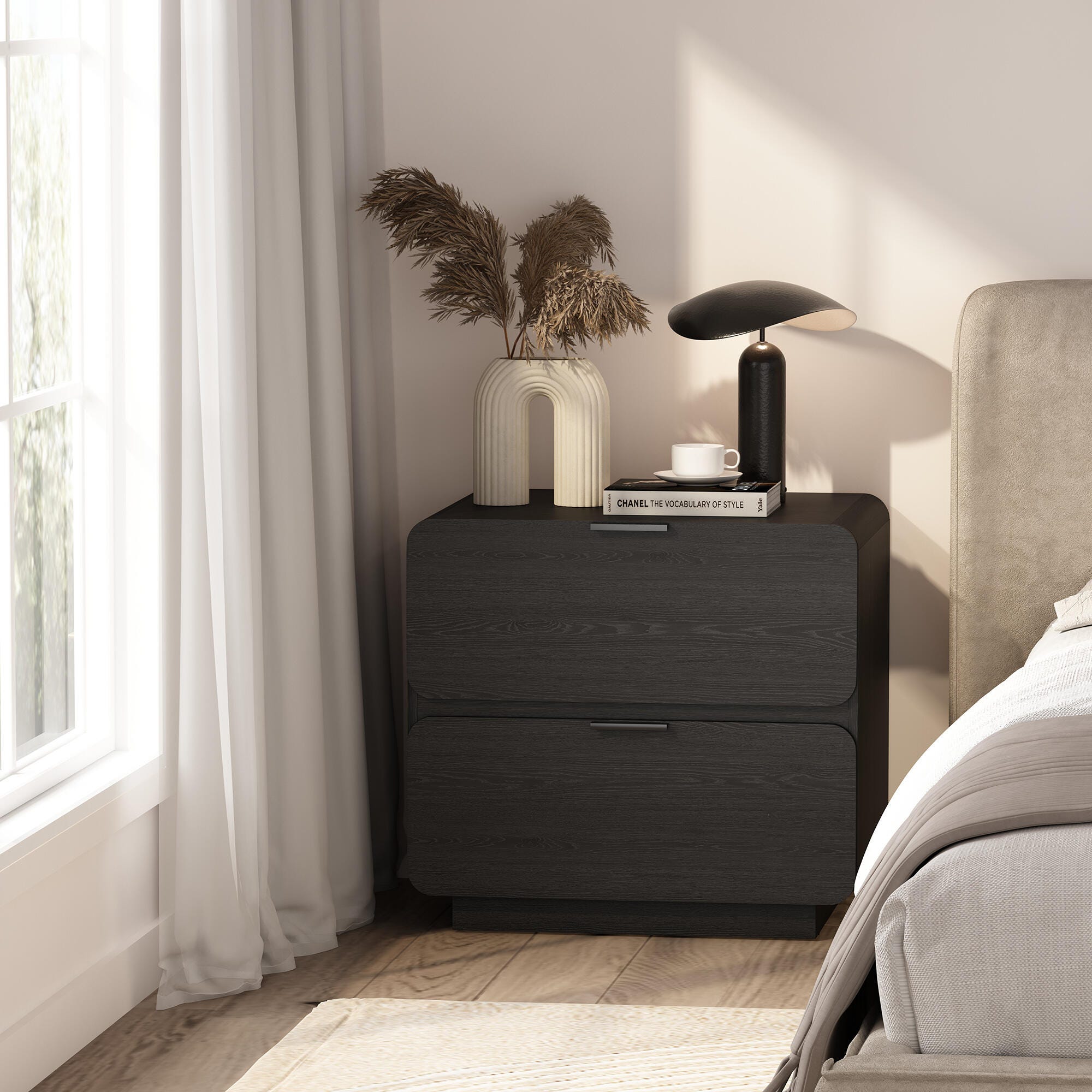 Manhattan Comfort Chrystie 26" 2 Drawer Nightstand, Black, rollover