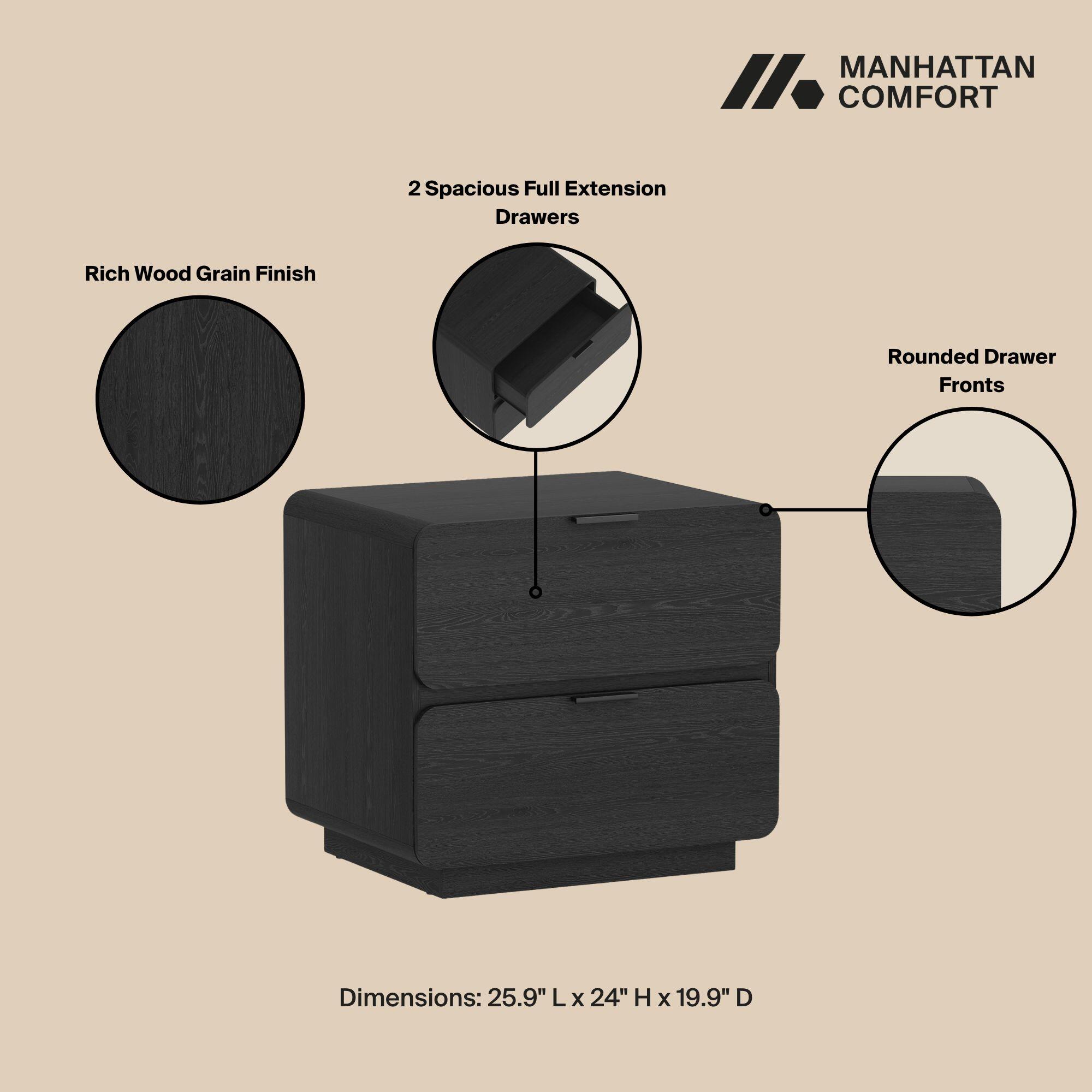 Manhattan Comfort Chrystie 26" 2 Drawer Nightstand, Black, large
