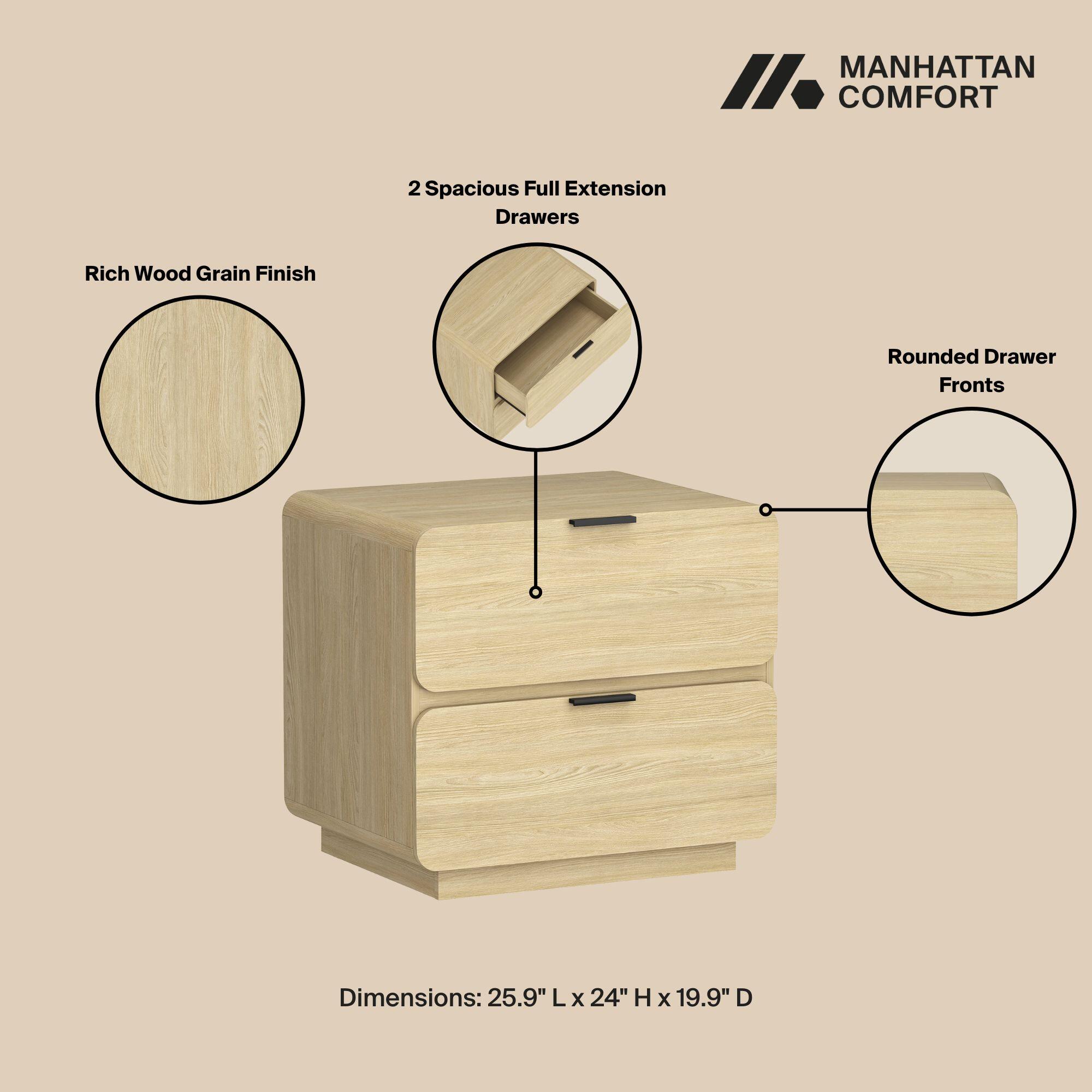 Manhattan Comfort Chrystie 26" 2 Drawer Nightstand, Natural, large
