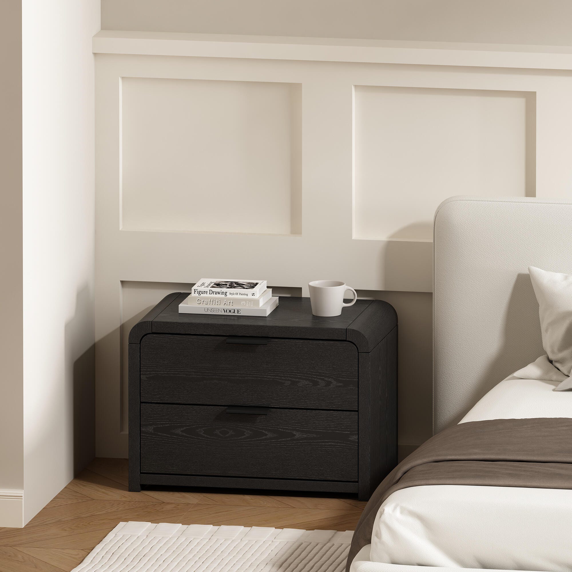 Manhattan Comfort Grace 28" 2 Drawer Nightstand, Black, large
