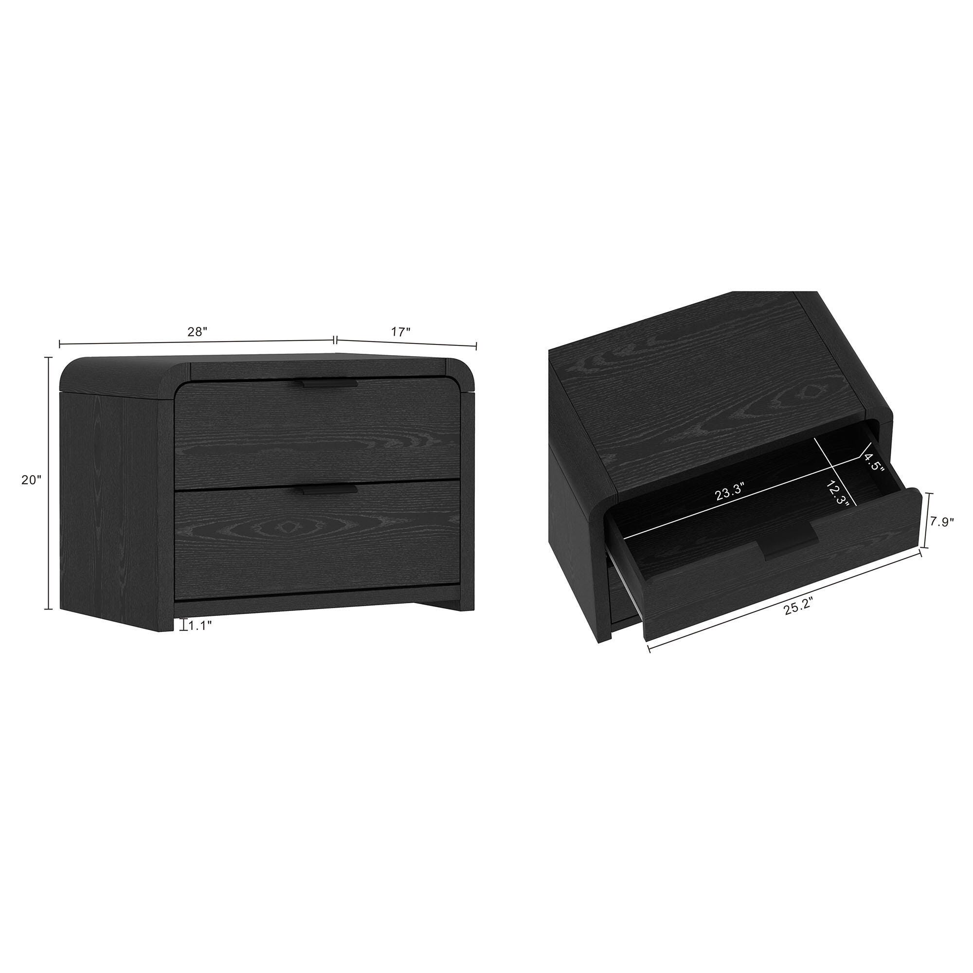 Manhattan Comfort Grace 28" 2 Drawer Nightstand, Black, large