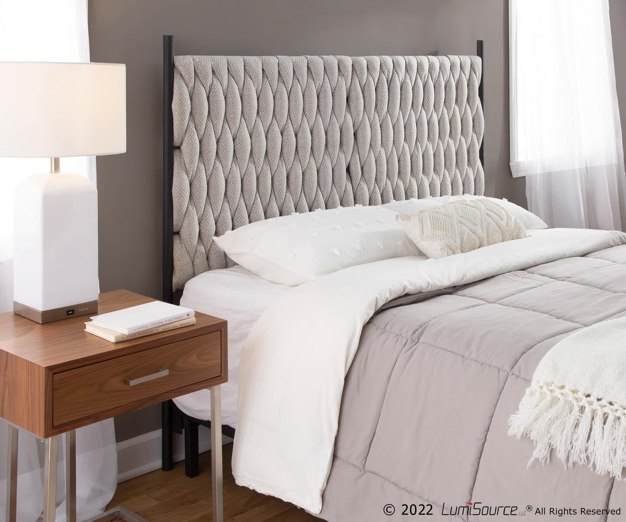 LumiSource Matisse Queen Upholstered Headboard, Light Gray/Black, rollover
