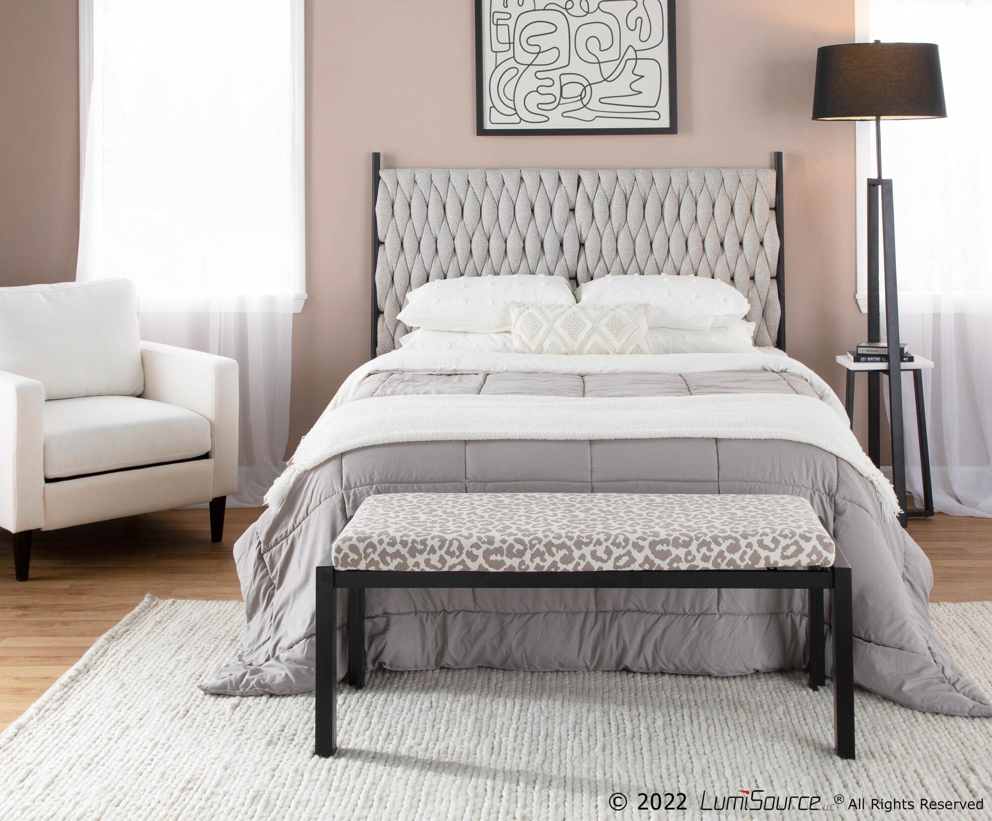 LumiSource Matisse Queen Upholstered Headboard, Light Gray/Black, large