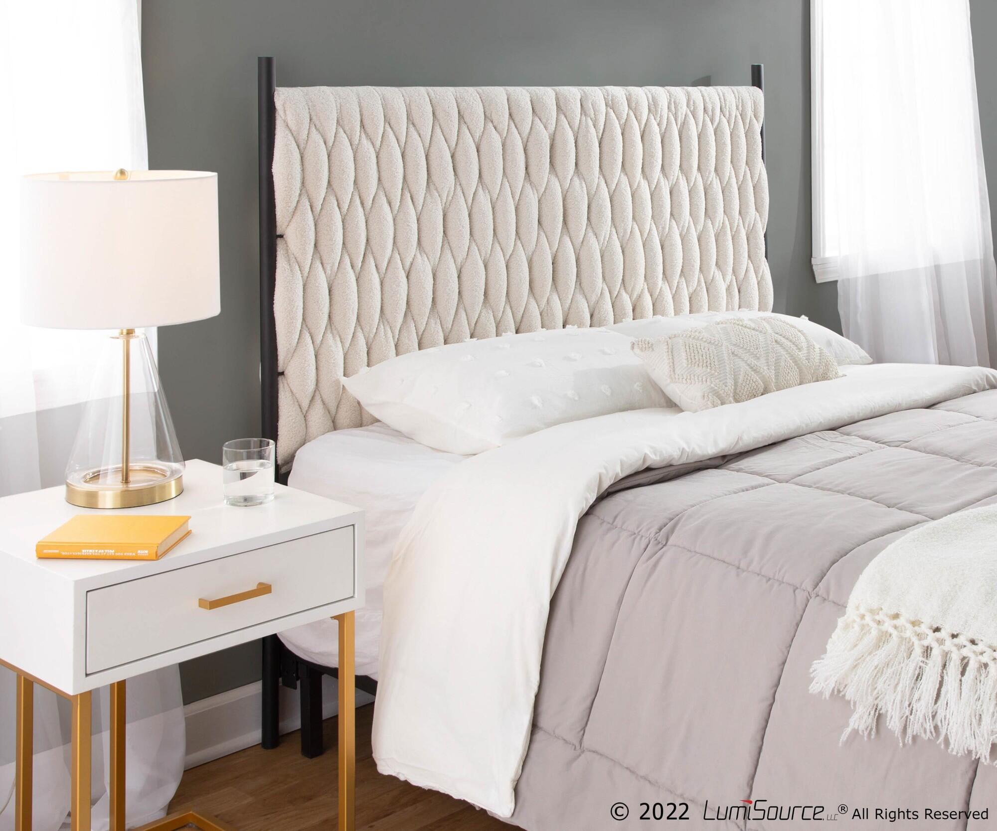 LumiSource Matisse Queen Upholstered Headboard, Cream/Black, large