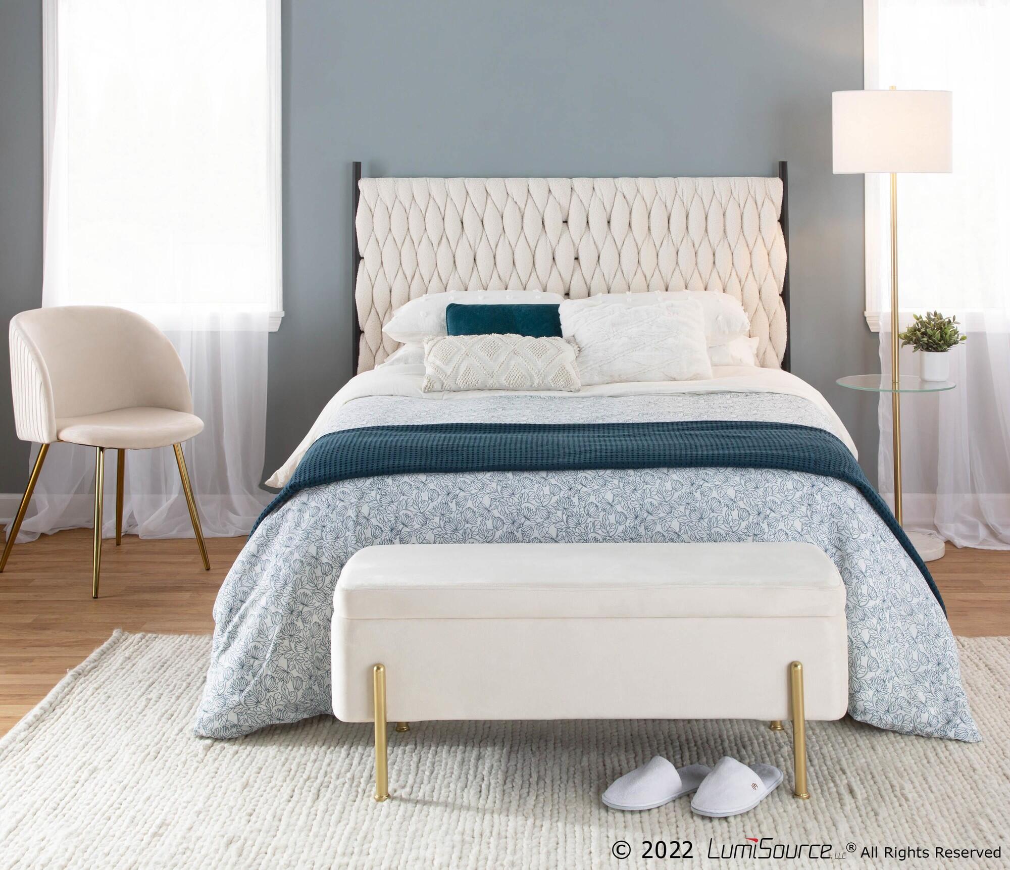 LumiSource Matisse Queen Upholstered Headboard, Cream/Black, large