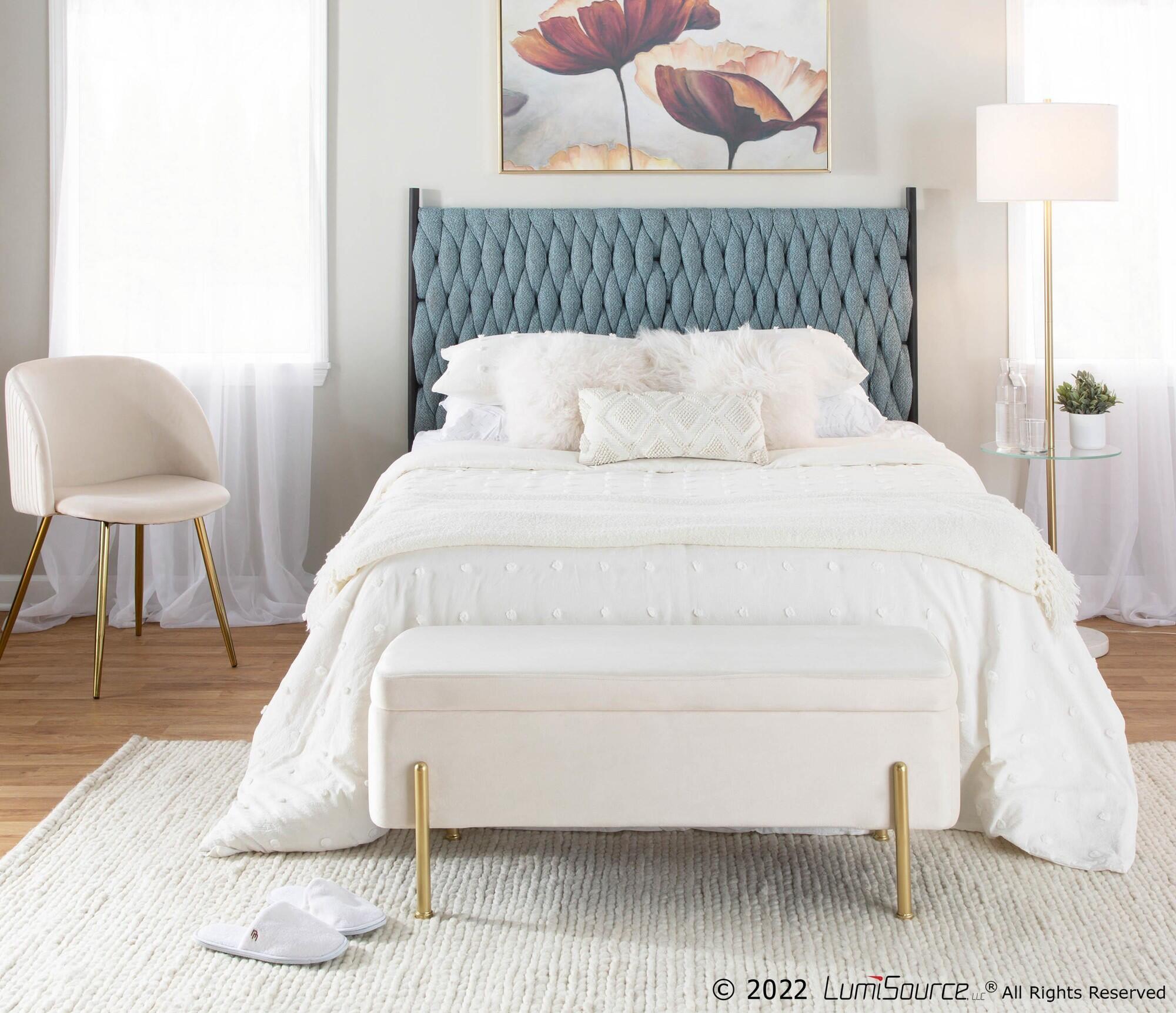 LumiSource Matisse Queen Upholstered Headboard, Blue/Black, large