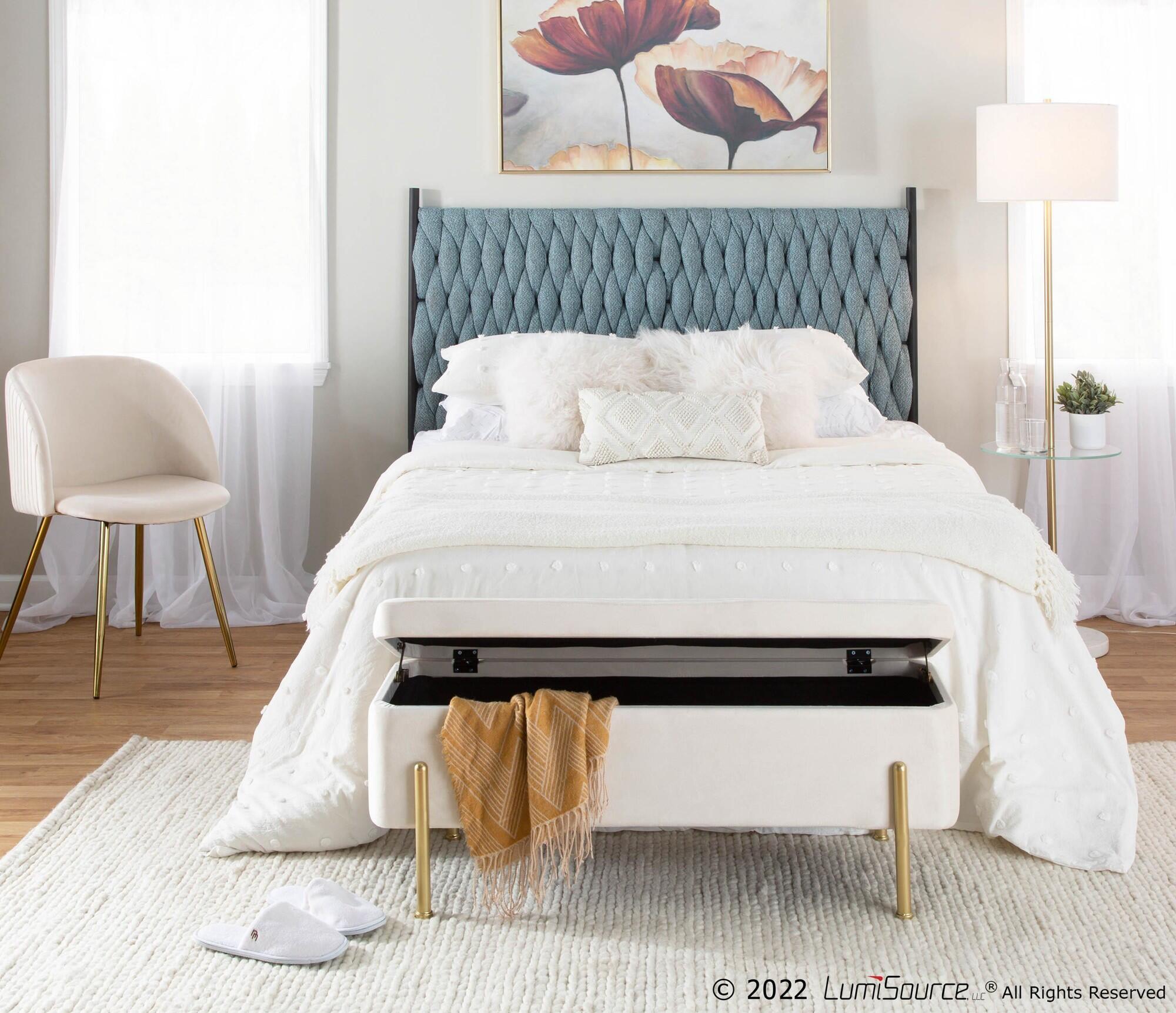 LumiSource Matisse Queen Upholstered Headboard, Blue/Black, large