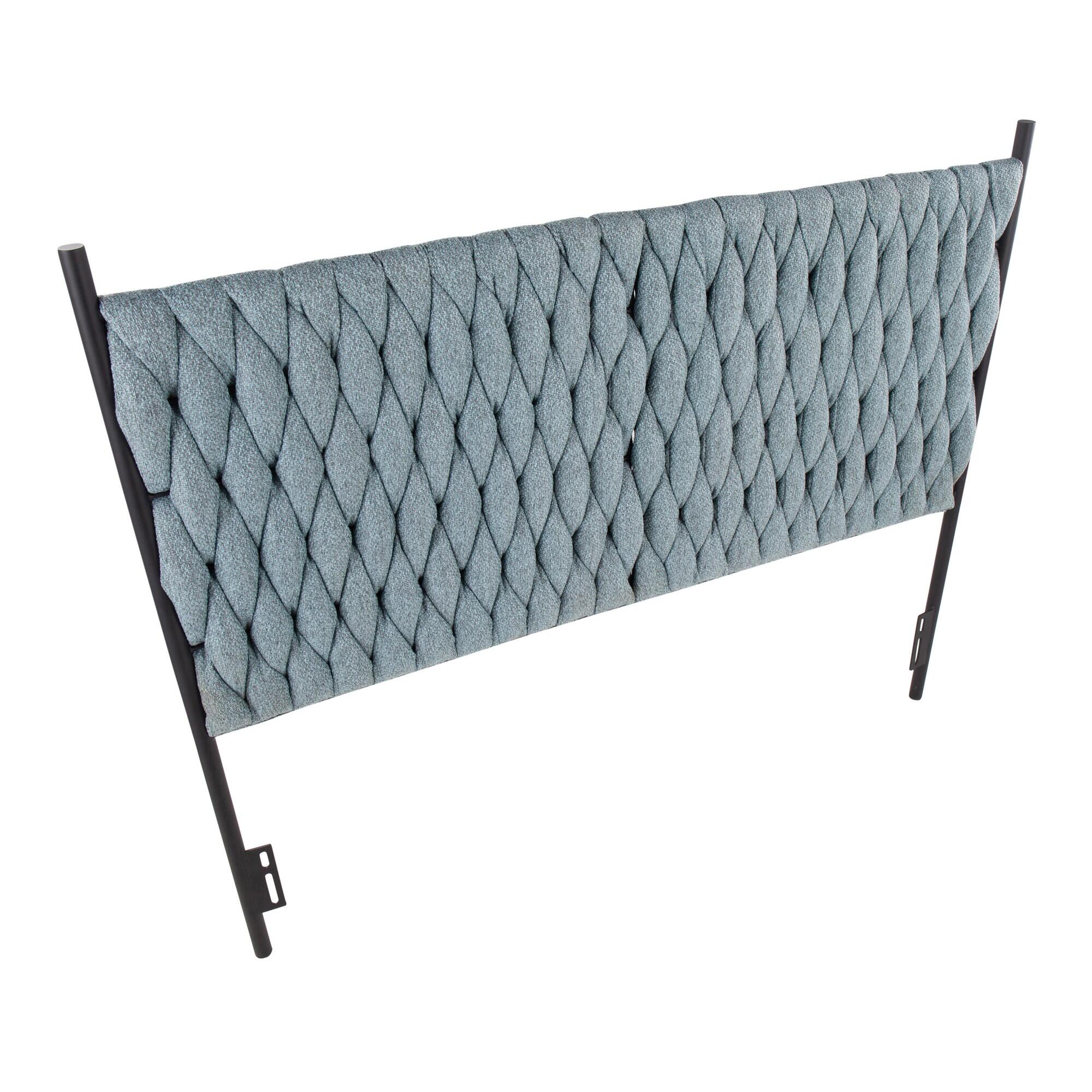 LumiSource Matisse Queen Upholstered Headboard, Blue/Black, large