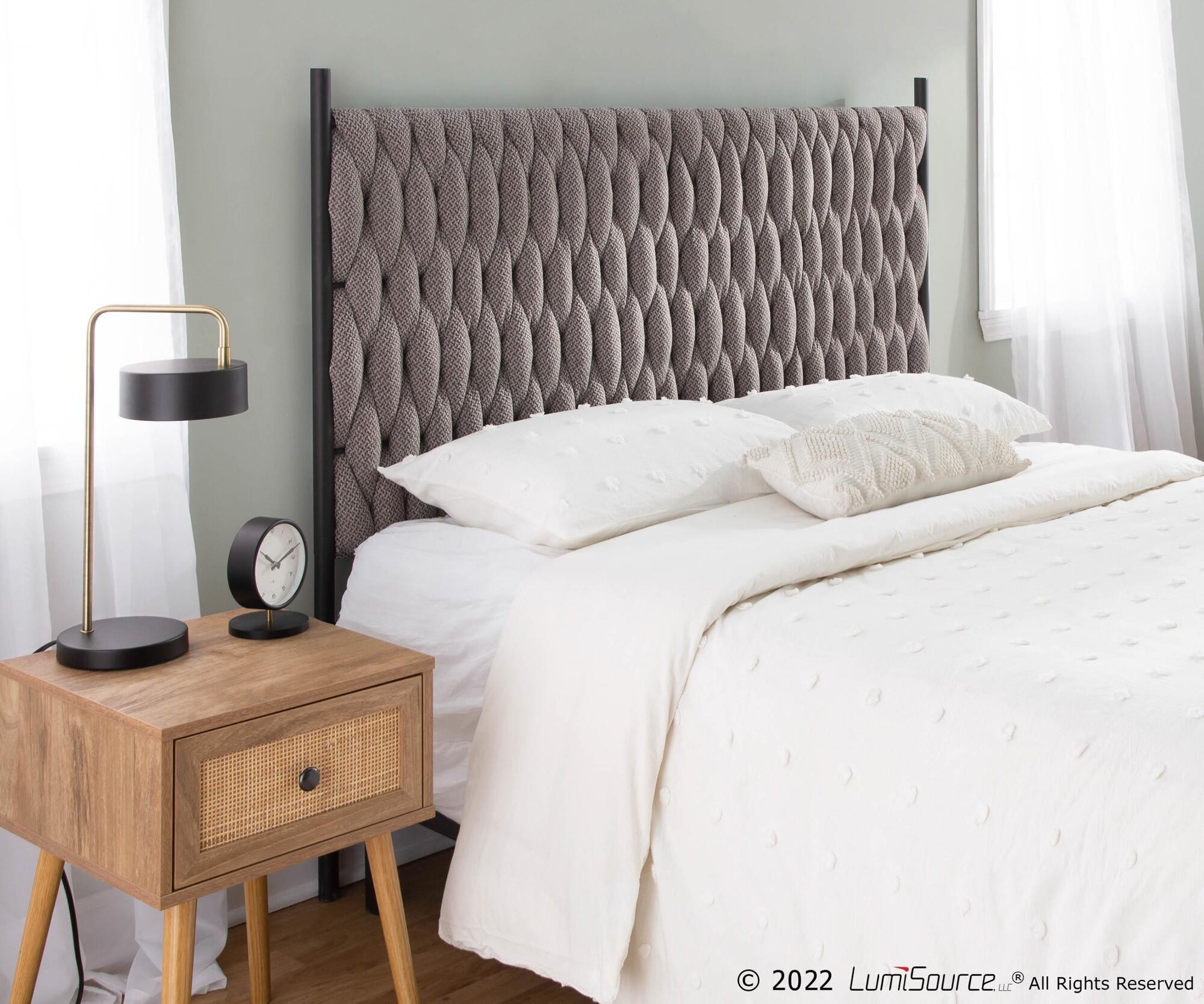 LumiSource Matisse Queen Upholstered Headboard, Gray/Black, large