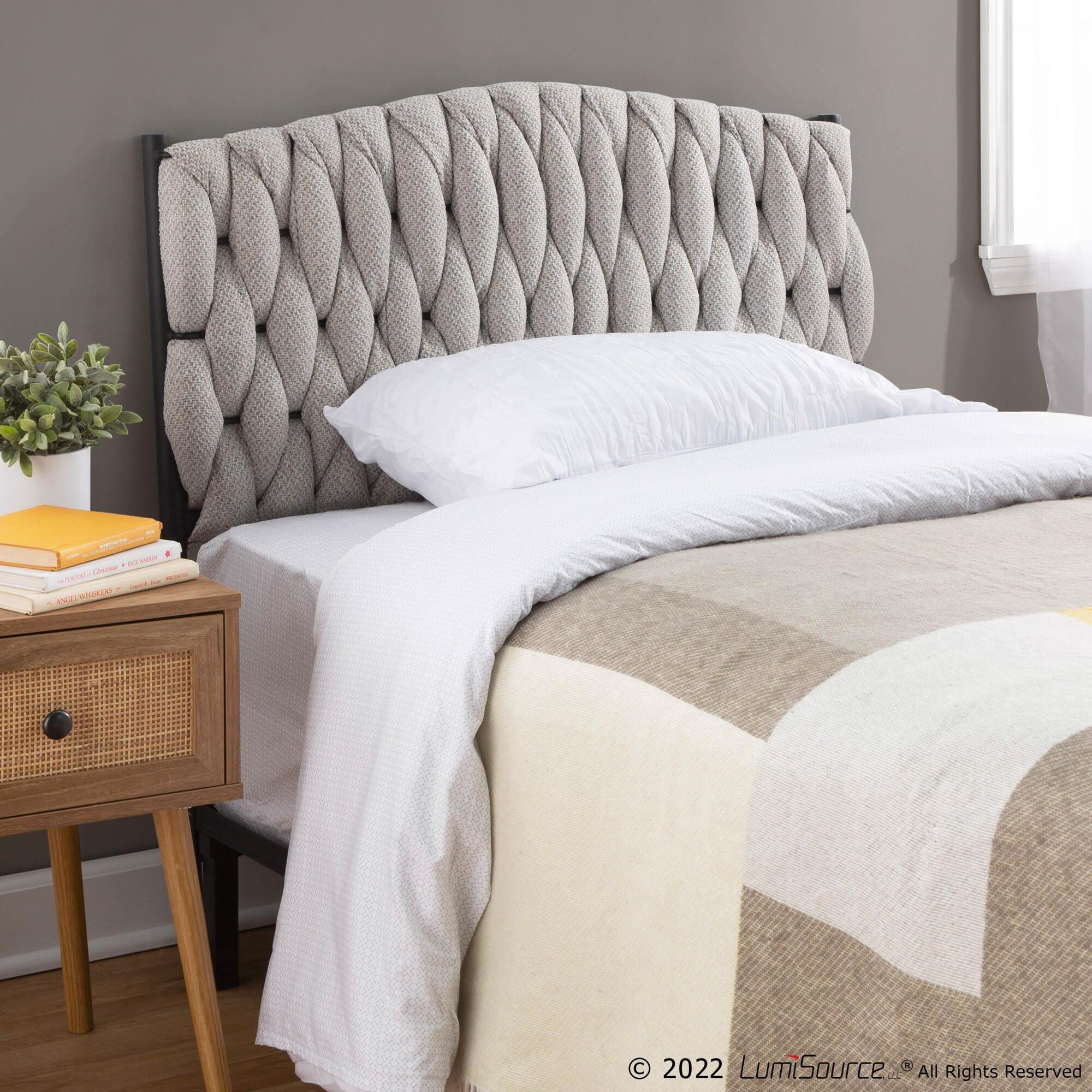 LumiSource Matisse Solid Twin/Twin XL Upholstered Headboard, Cream/Black, rollover