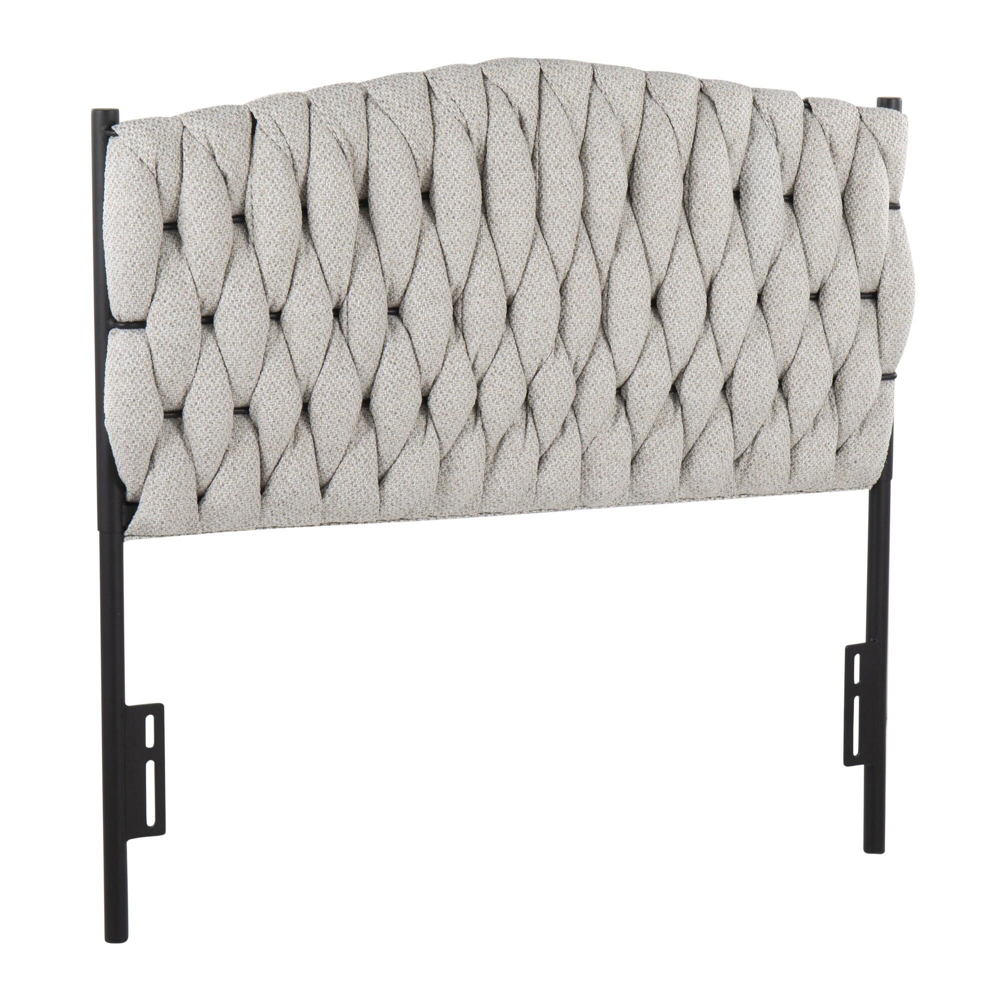 LumiSource Matisse Solid Twin/Twin XL Upholstered Headboard, Cream/Black, large
