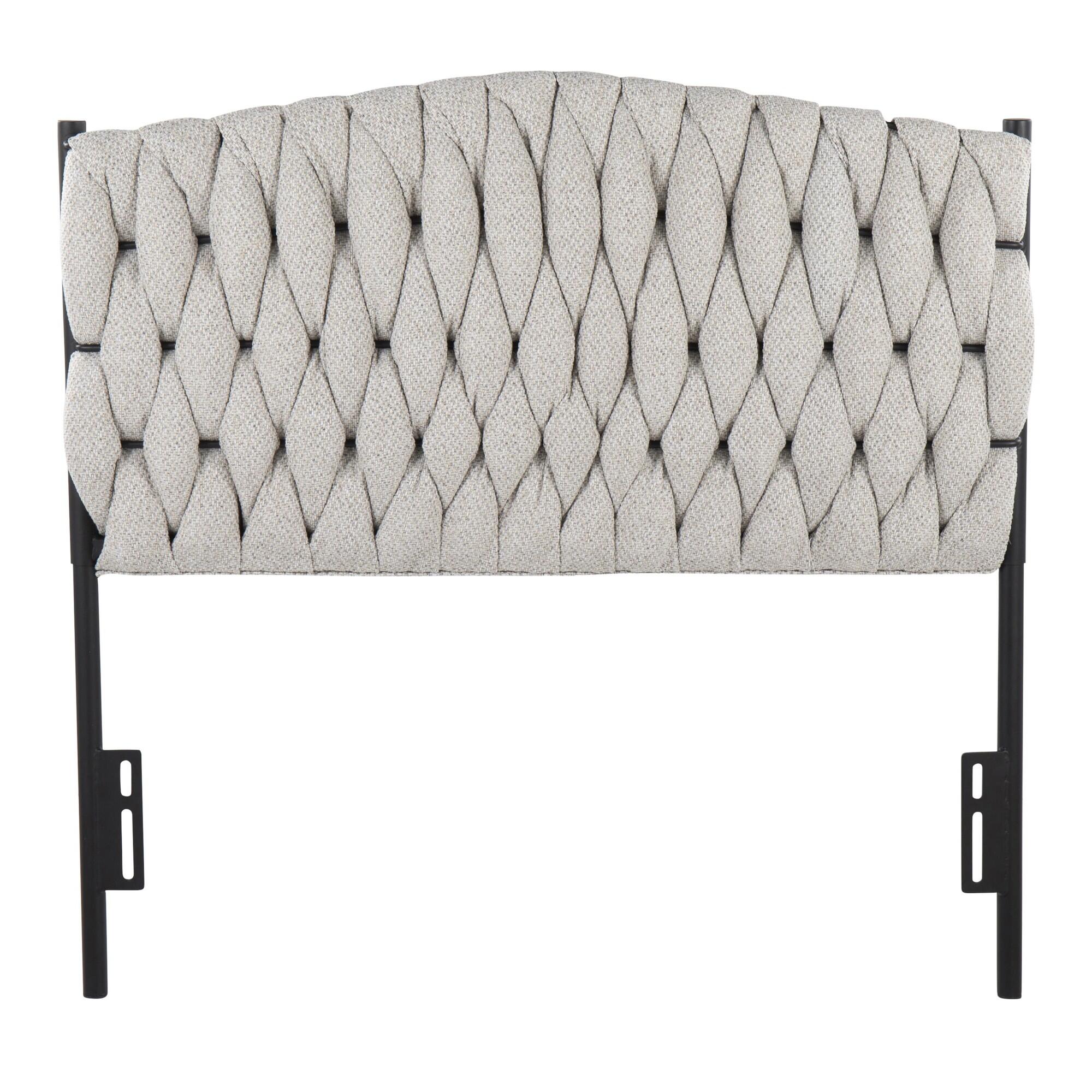 LumiSource Matisse Solid Twin/Twin XL Upholstered Headboard, Cream/Black, large