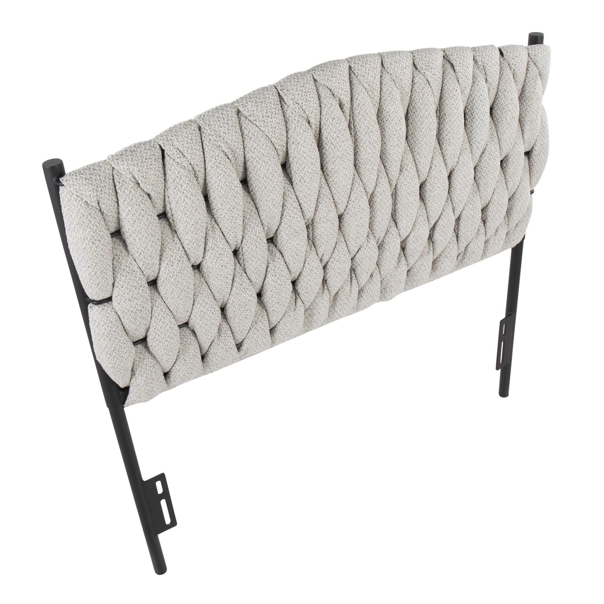 LumiSource Matisse Solid Twin/Twin XL Upholstered Headboard, Cream/Black, large