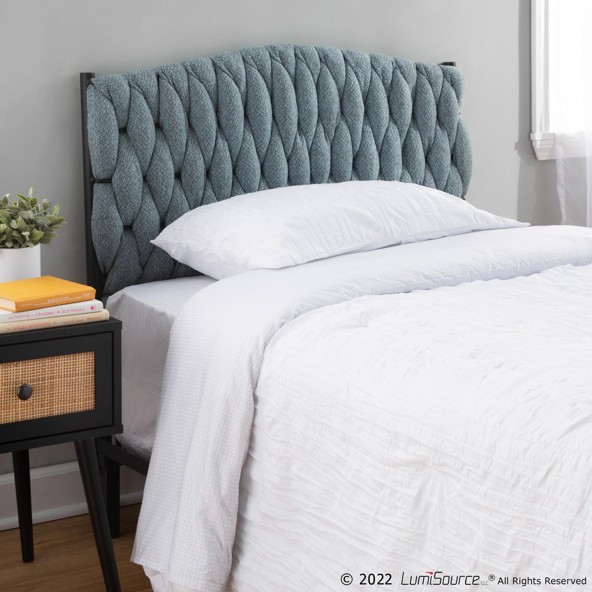 LumiSource Matisse Solid Twin/Twin XL Upholstered Headboard, Blue/Black, rollover