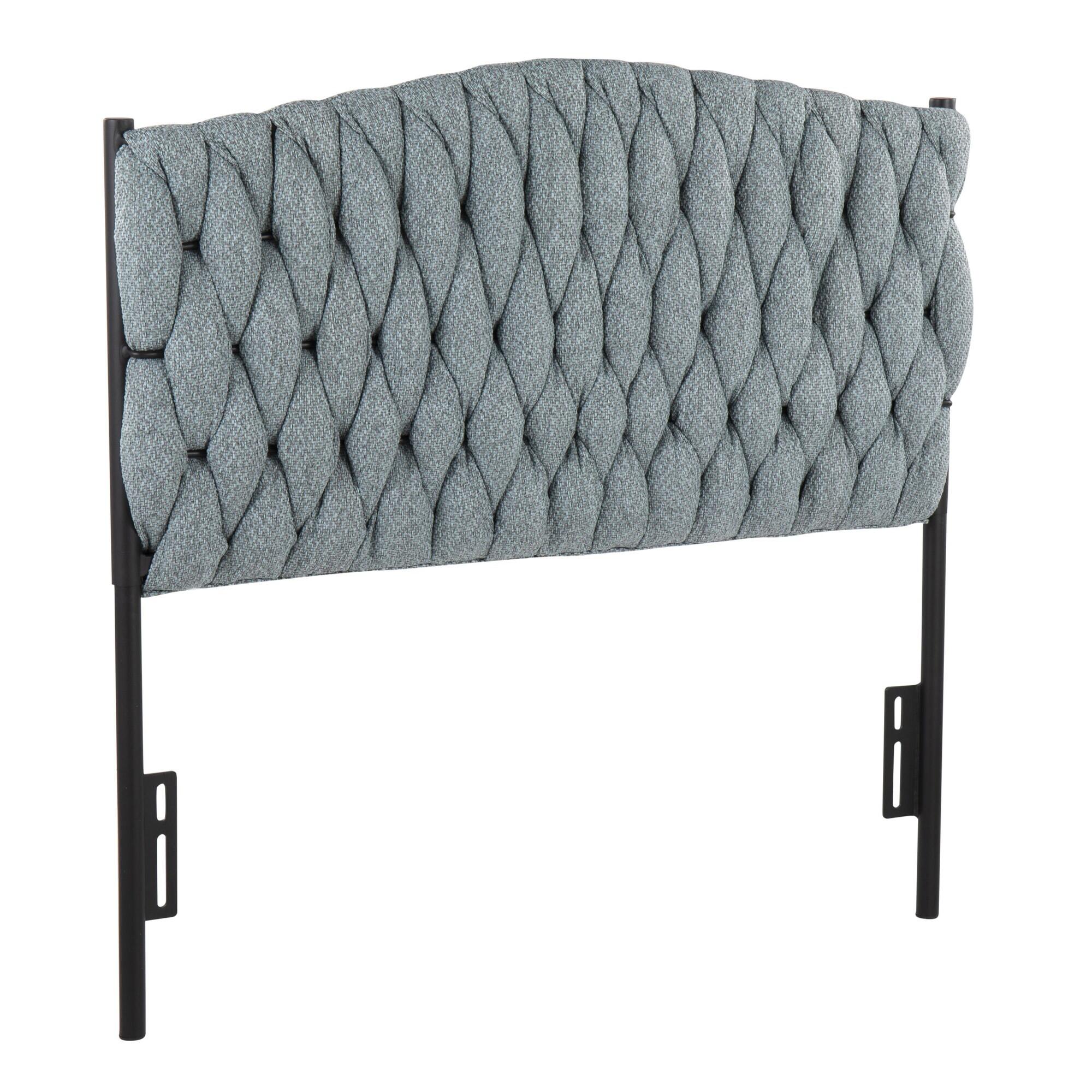 LumiSource Matisse Solid Twin/Twin XL Upholstered Headboard, Blue/Black, large