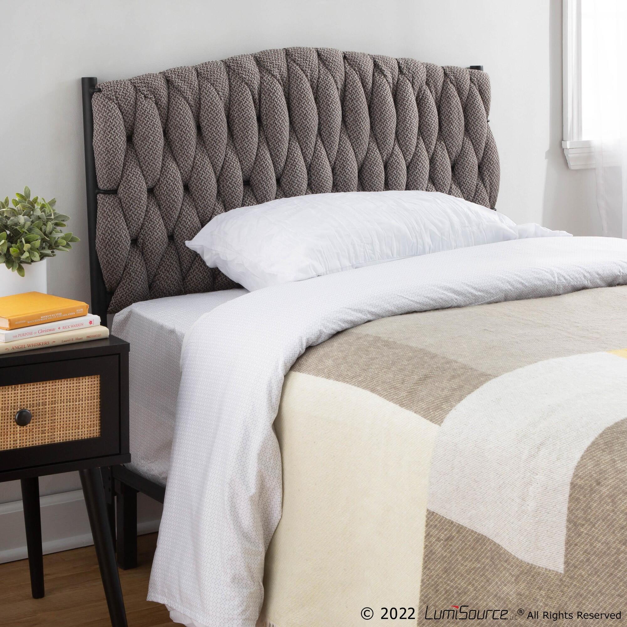 LumiSource Matisse Solid Twin/Twin XL Upholstered Headboard, Gray/Black, rollover