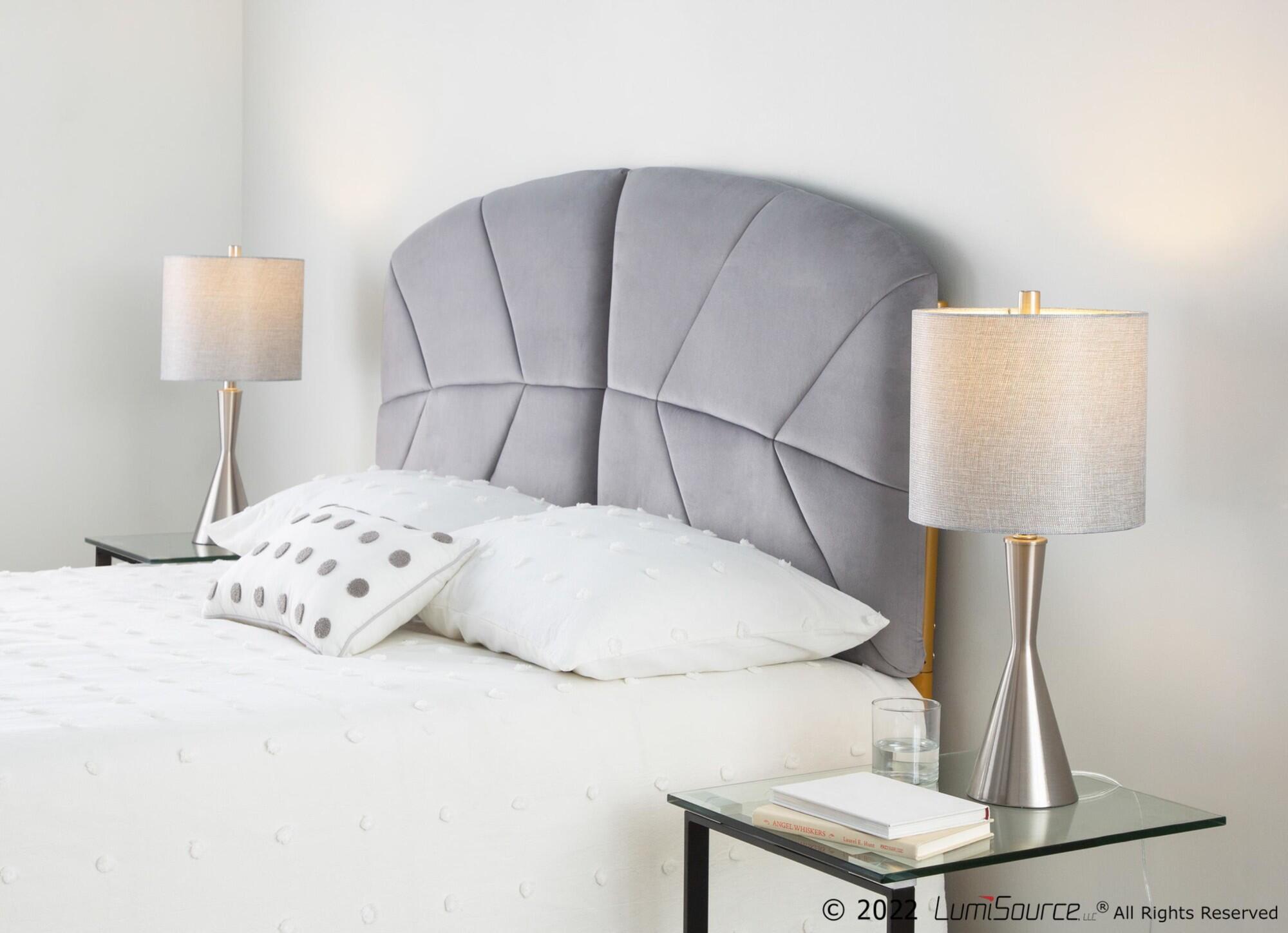 LumiSource Lindsey Queen Tufted Headboard, Gray/Gold, rollover