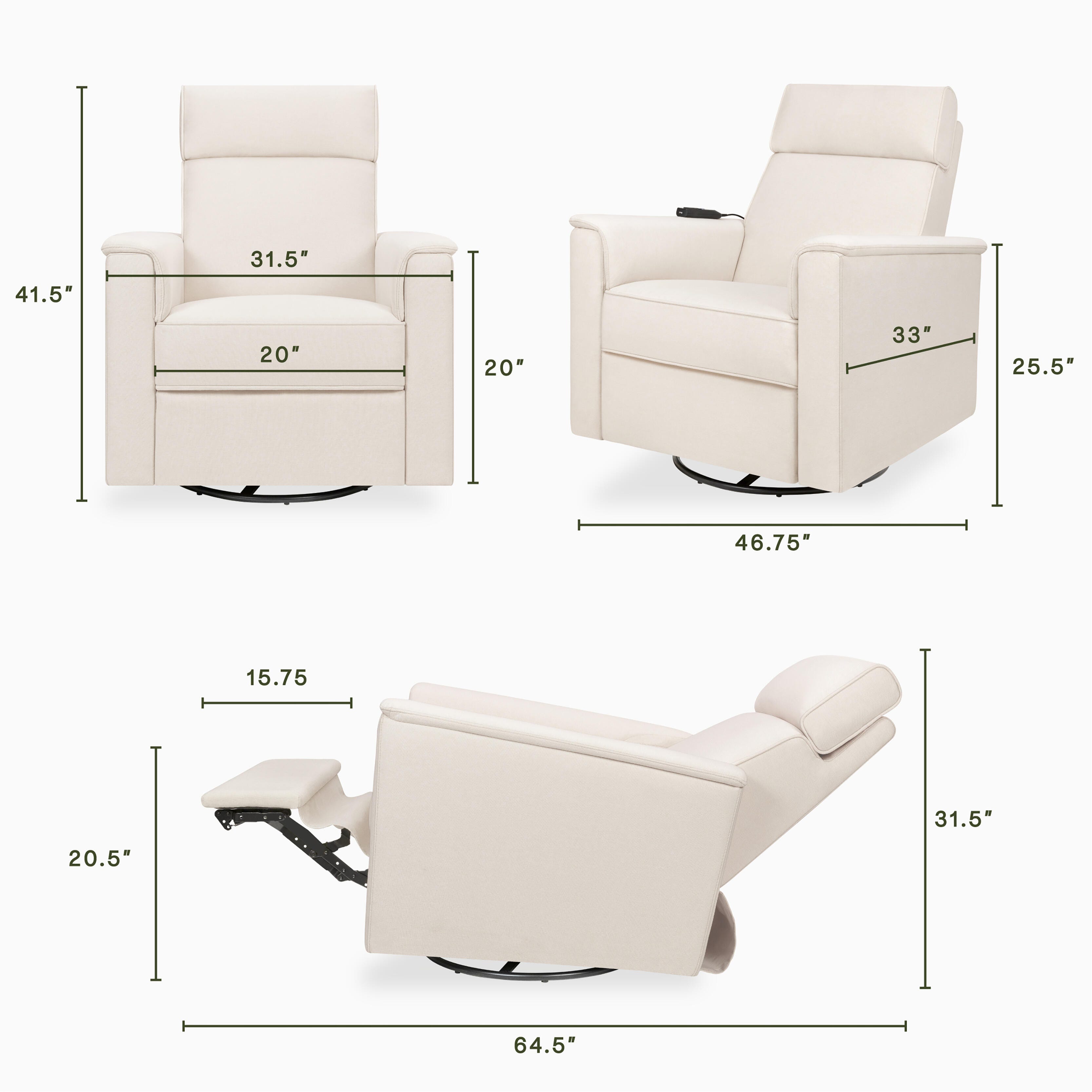 Namesake Willa Deluxe Power Recliner, Cream, large